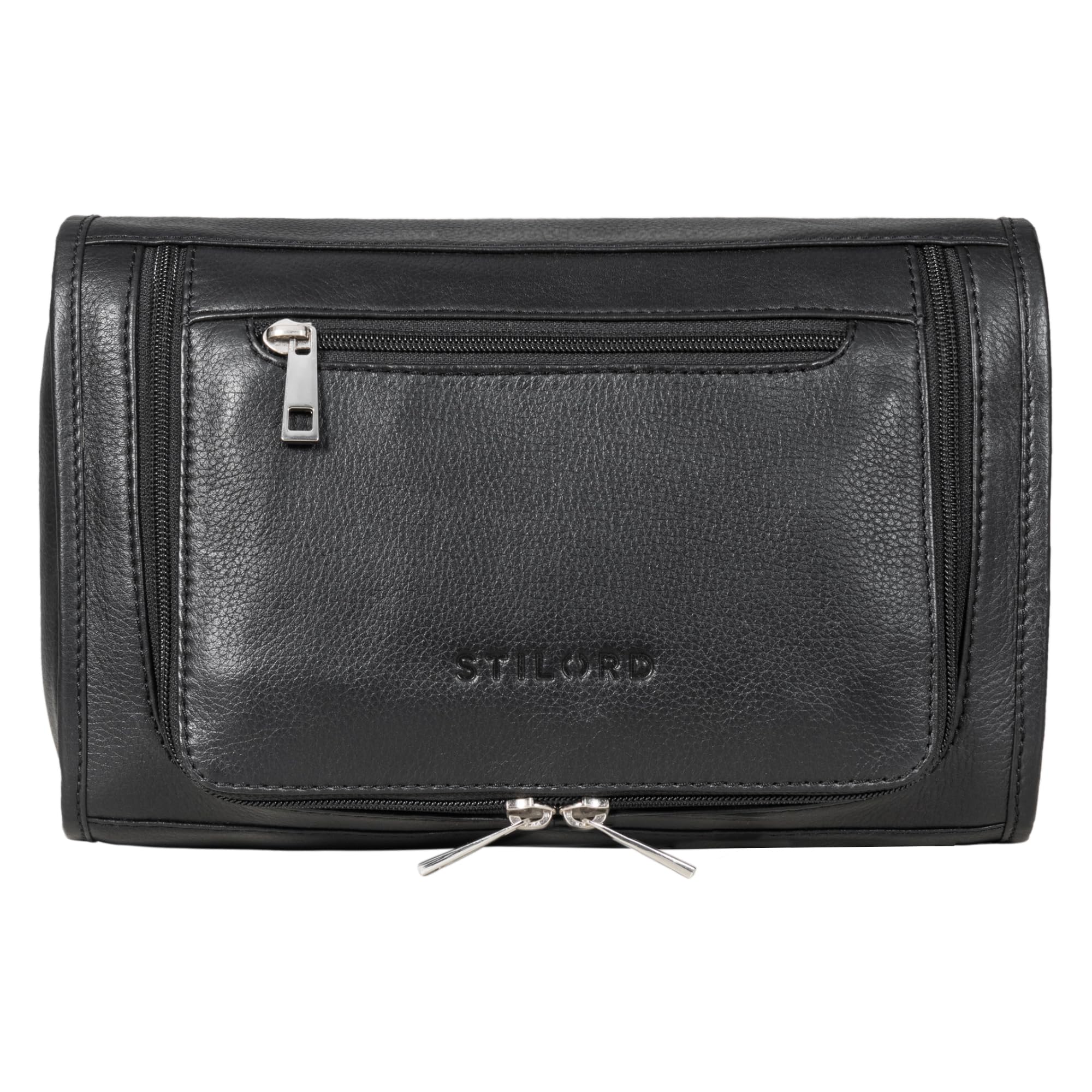 STILORD Juri Leder Kulturbeutel Groß für Damen und Herren Unisex Waschtasche für Unterwegs Kosmetiktasche aus Hochwertigem Echtleder Farbe:schwarz