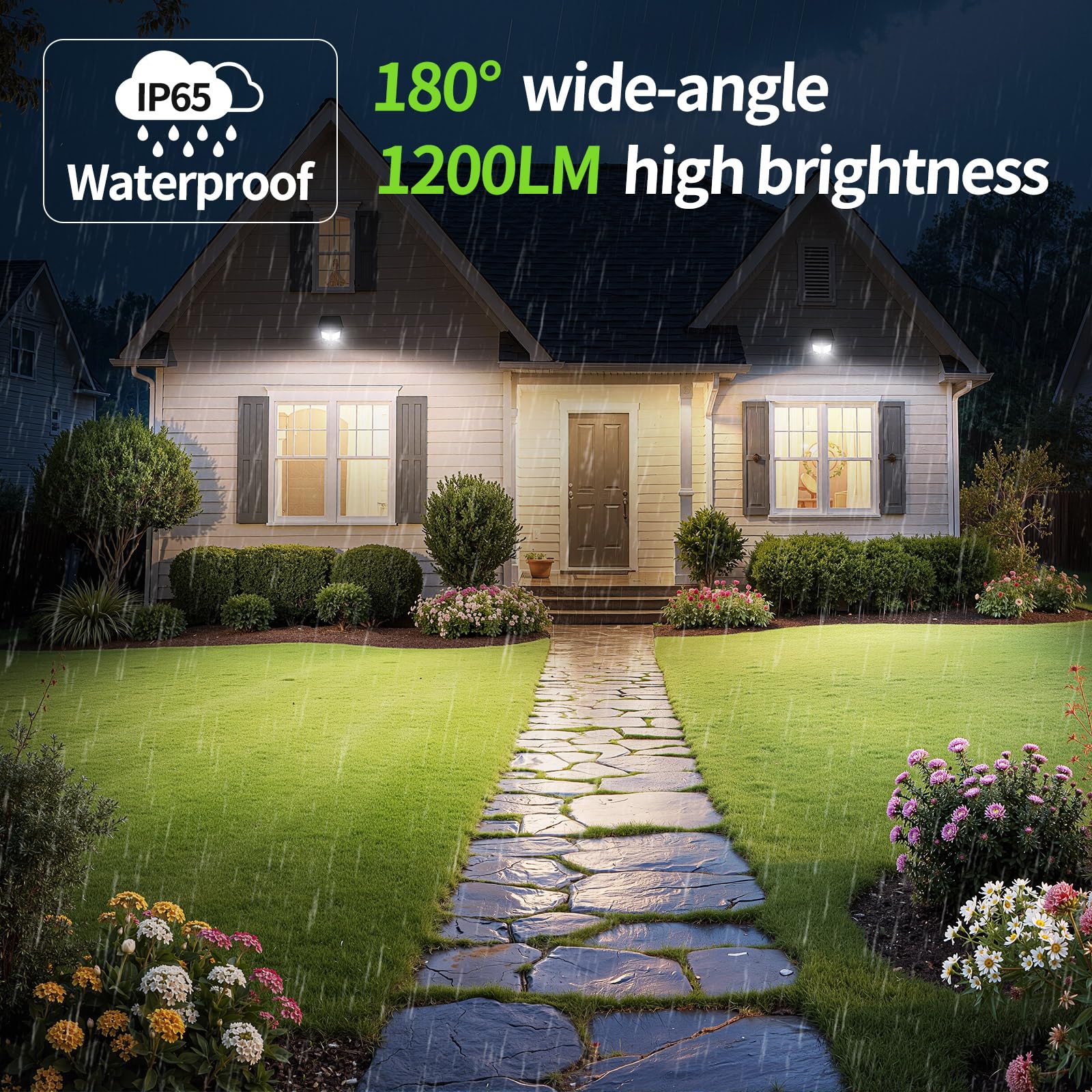 INTELAMP Solarlampen für Außen mit Bewegungsmelder 4000mAh 1200LM (2) | Fernbedienung, Timer & Dimmer, 180° Dual-Sensor, keine Störung benachbarter Leuchten, IP65, ideal für Garage, Hof & Garten