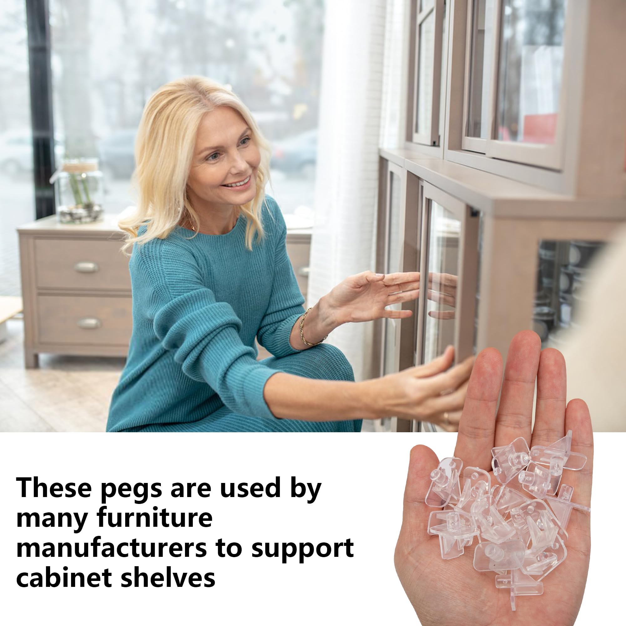 24 Pcs Shelf Holders Pegs, 1/4 Inch Clear Plastic Cabinet Shelf Clips — Amazon image 6