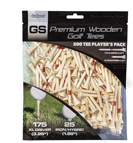 GoSports 3.25 pulgadas XL GS Tour Tee Camisetas de golf de madera de alta calidad 200 camisetas XL para conductor y camisetas híbridas, elige el