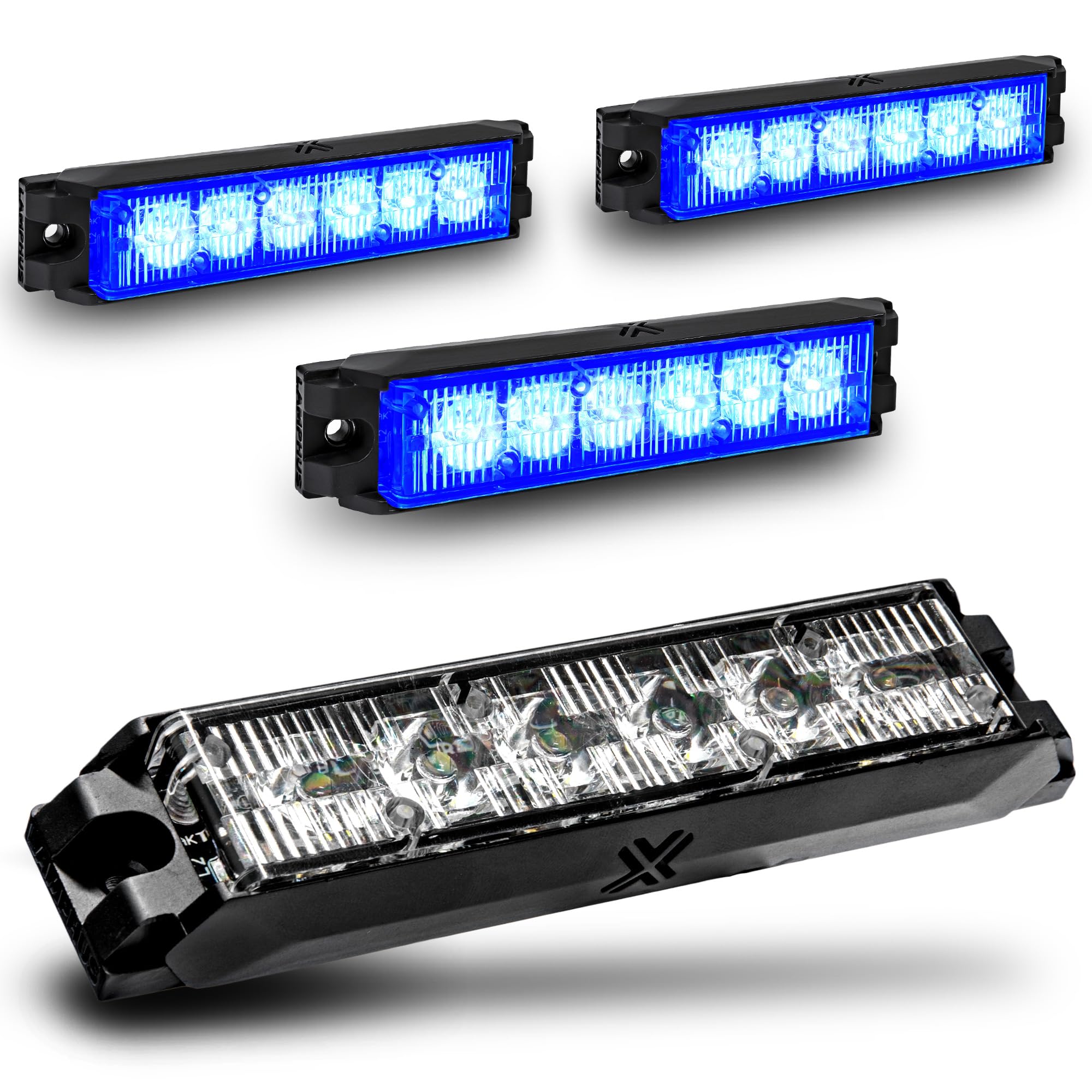 LAMPHUS NanoFlare 4pc 6W Blue LED Police Grill Strobe Warning Lights, Truck