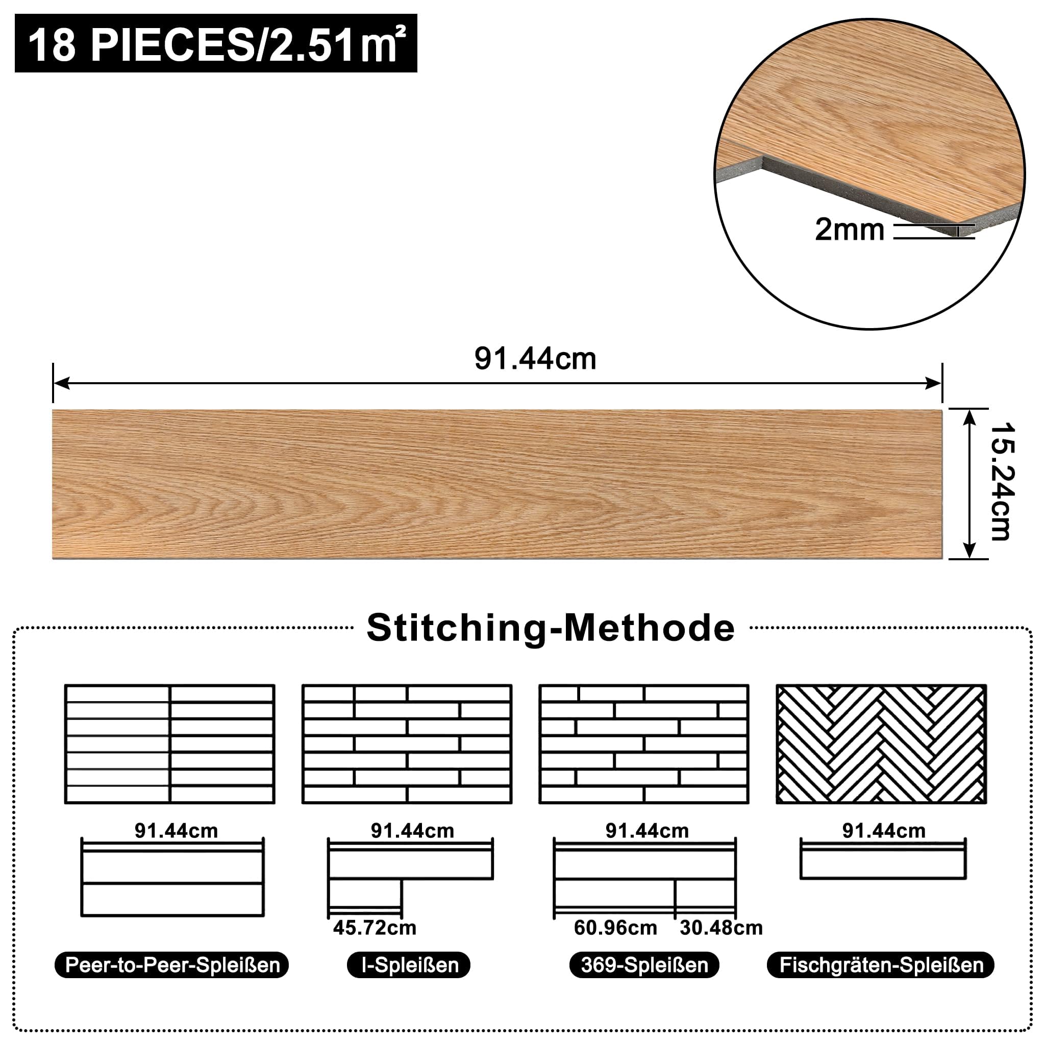 Acxin Rivestimento autoadesivo in PVC per pavimenti, set di 18 pezzi, in vinile effetto legno (marrone legno, 2,5 m²)
