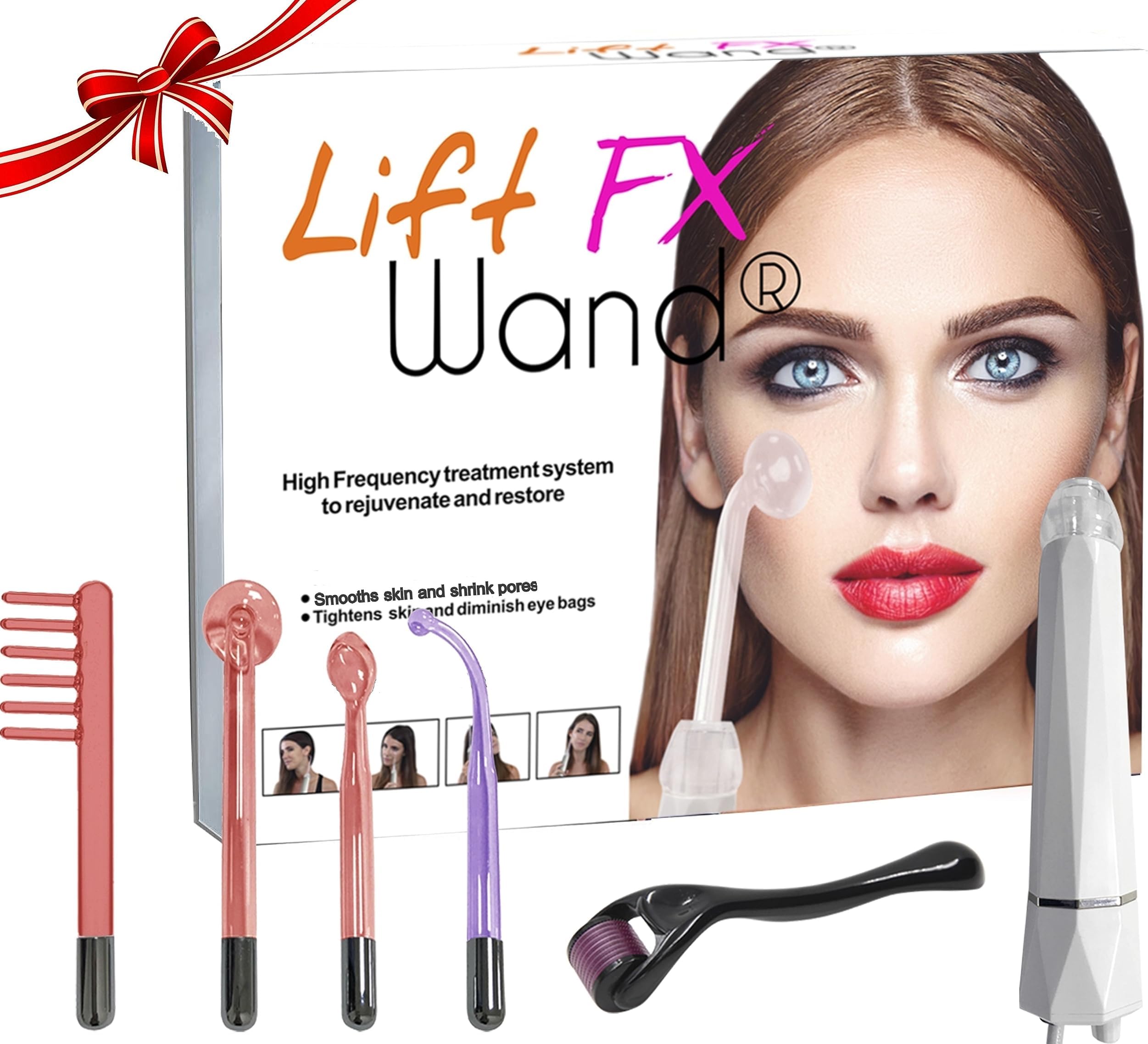 Lift Care Wand FX Premium High Frequency Wand w/ 5 Attachments Includes 0.3mm Micro-Needle Roller High Frequency Facial Device| Anti-Aging Skin Tightening Facial Wand 20 Watts