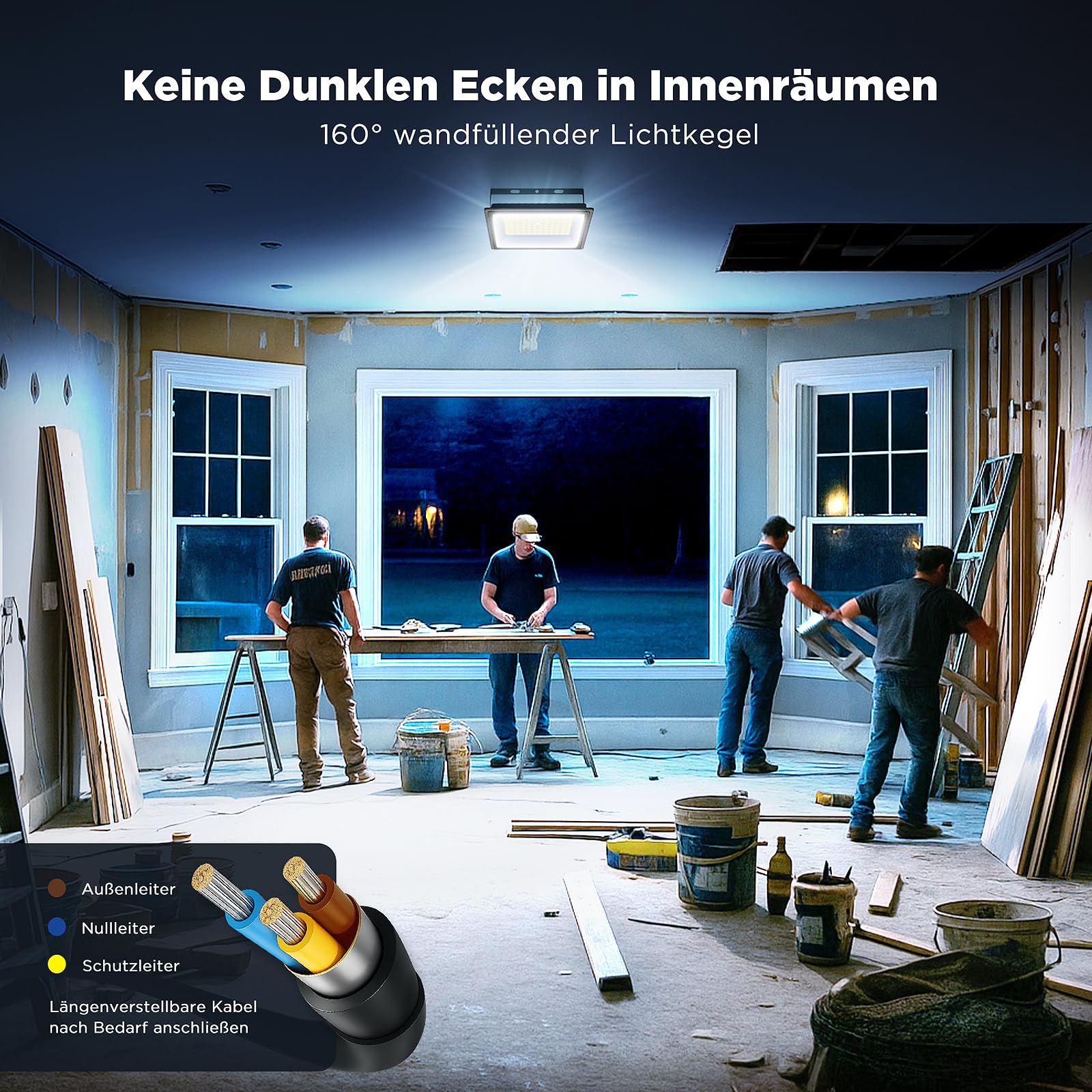 LED Strahler Außen 100W IP66 11000LM 6500K Kaltweiß (100W2P)