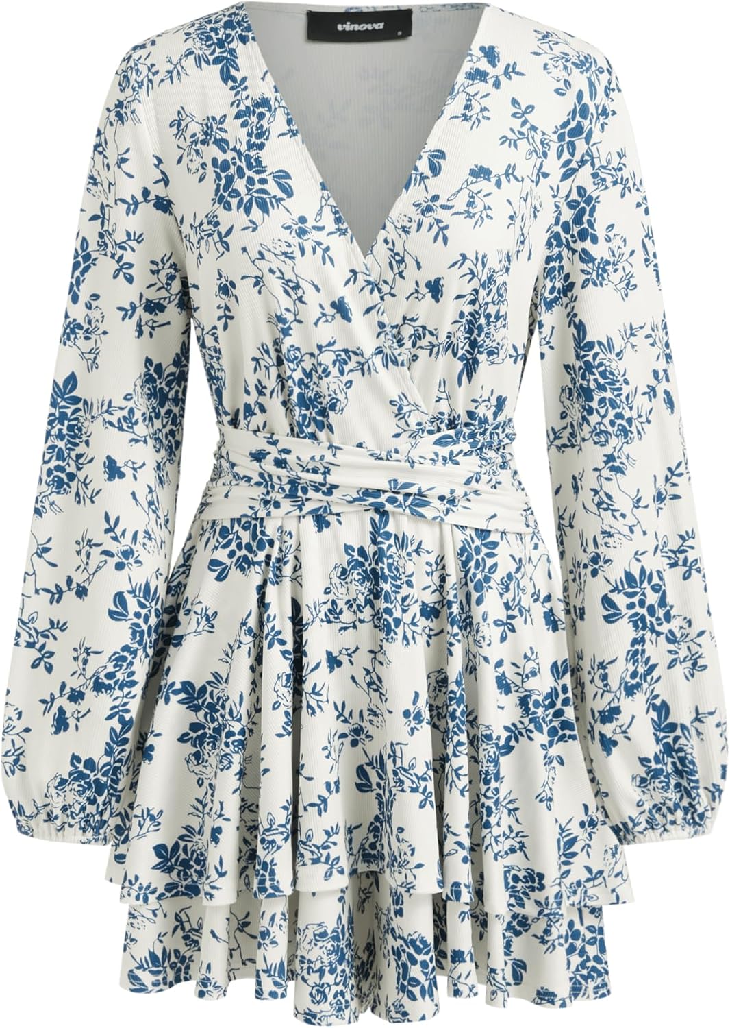 CIDER Floral Romper V Neck Tie Back - Women Long Sleeve Ruffle Hem Vacation Shorts Jumpsuit
