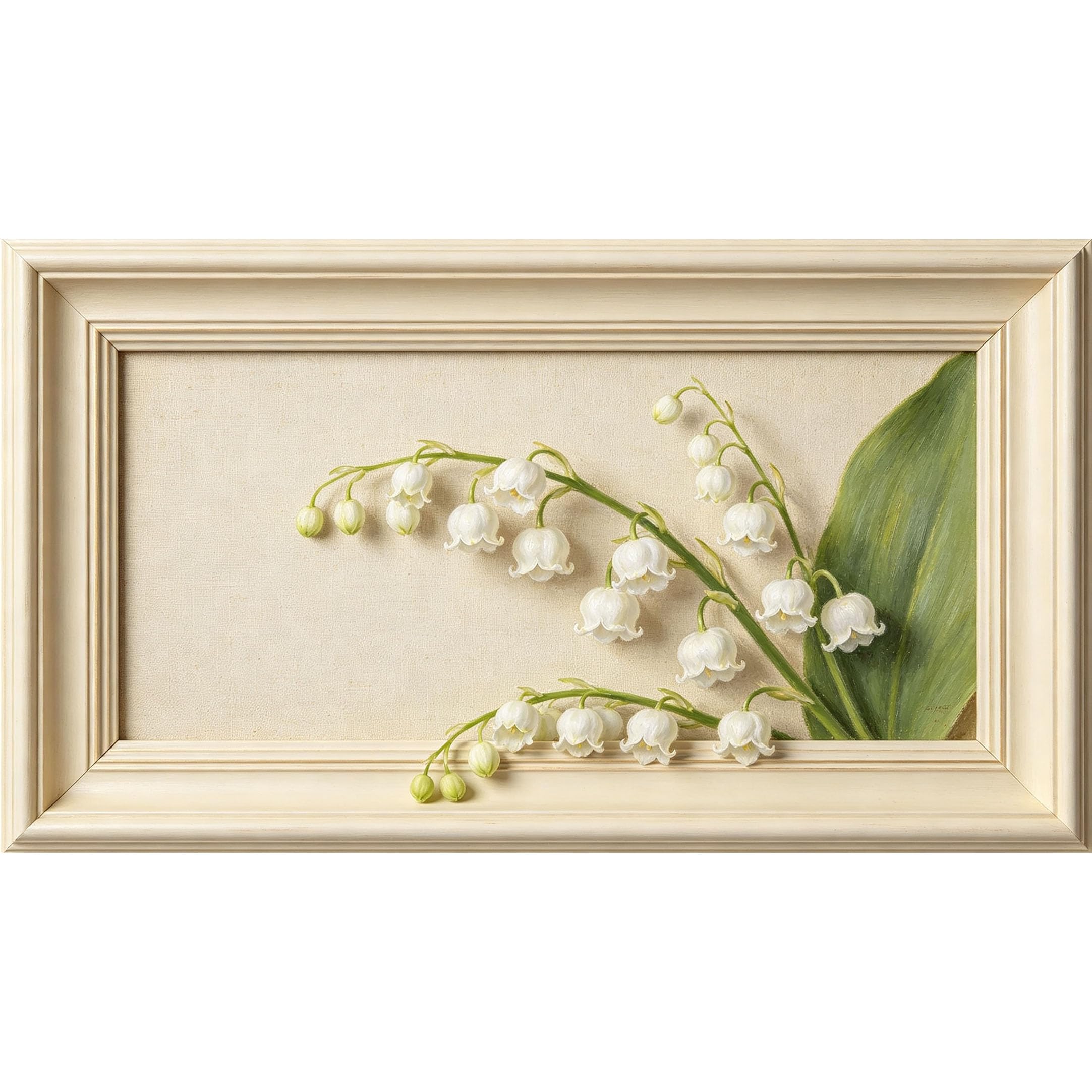 QZLITHOTIC 50x90cm3D Framed Wall Art， Botanical Lily of the Valley Floral Self‑Adhesive Mural， Water‑Activated Peel & Stick Fabric Decor Wall Decal for Bedroom Living Room