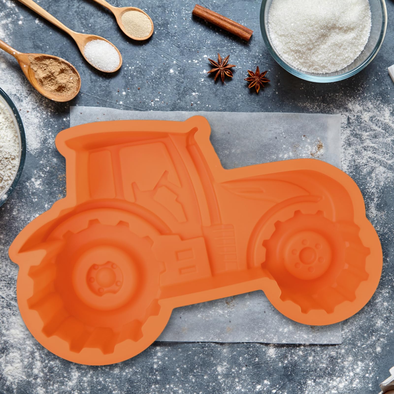 DUBENS Set di 4 stampi 3D per pneumatici, per auto, camion, trattore, ruota in silicone, per decorazioni torte, cioccolato, caramelle, argilla polimerica e sapone