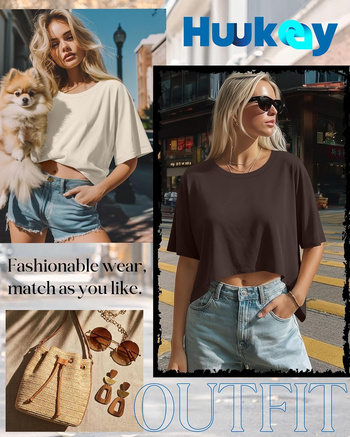 Huukeay 3 Pack Women's Oversized Cropped T Shirts Short Sleeve Loose Summer Crop Tops Casual Crewneck Irregular Hem Baggy Tee - Image 4