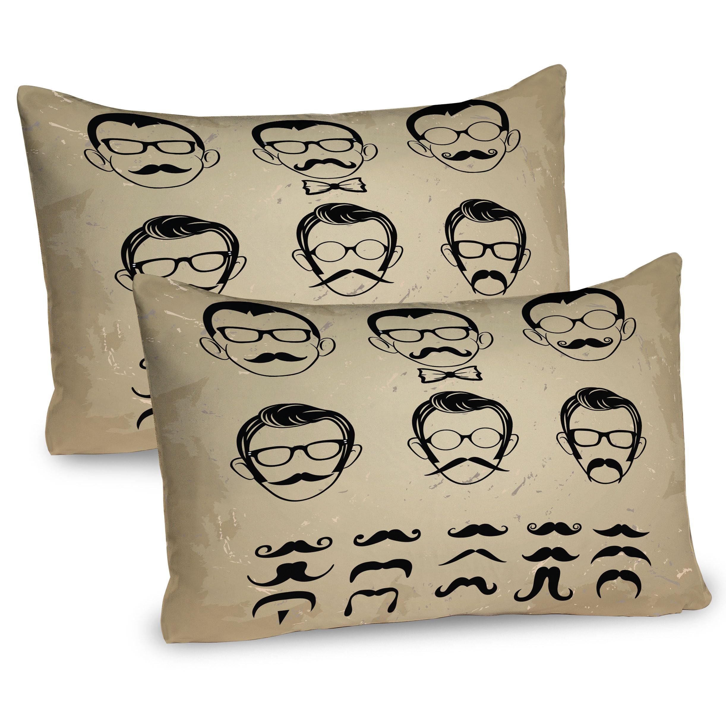 Ambesonne Geek Pillow Sham Set of 2, Male Face Silhouettes Showing Types of Moustaches and Haircuts Image, Quality Microfiber Bedding Item for All Seasons, 36
