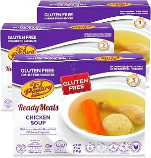 KJ Poultry Kosher for Passover Gluten Free Meals, Chicken Soup with Non Gebrokts Matzo Balls, Halal, (3 Pack) Prepared Entree Fully Cooked, Shelf Stable Microwave Dinner, Travel Military Camping