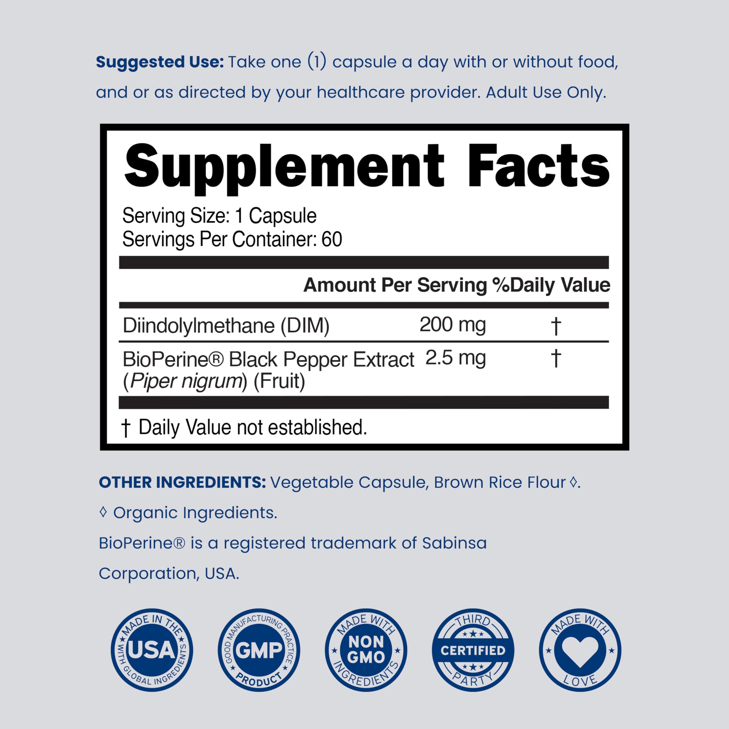 DIM Supplement 200mg for Women & Men, Estrogen Balance, 60 Capsules — Amazon image 6