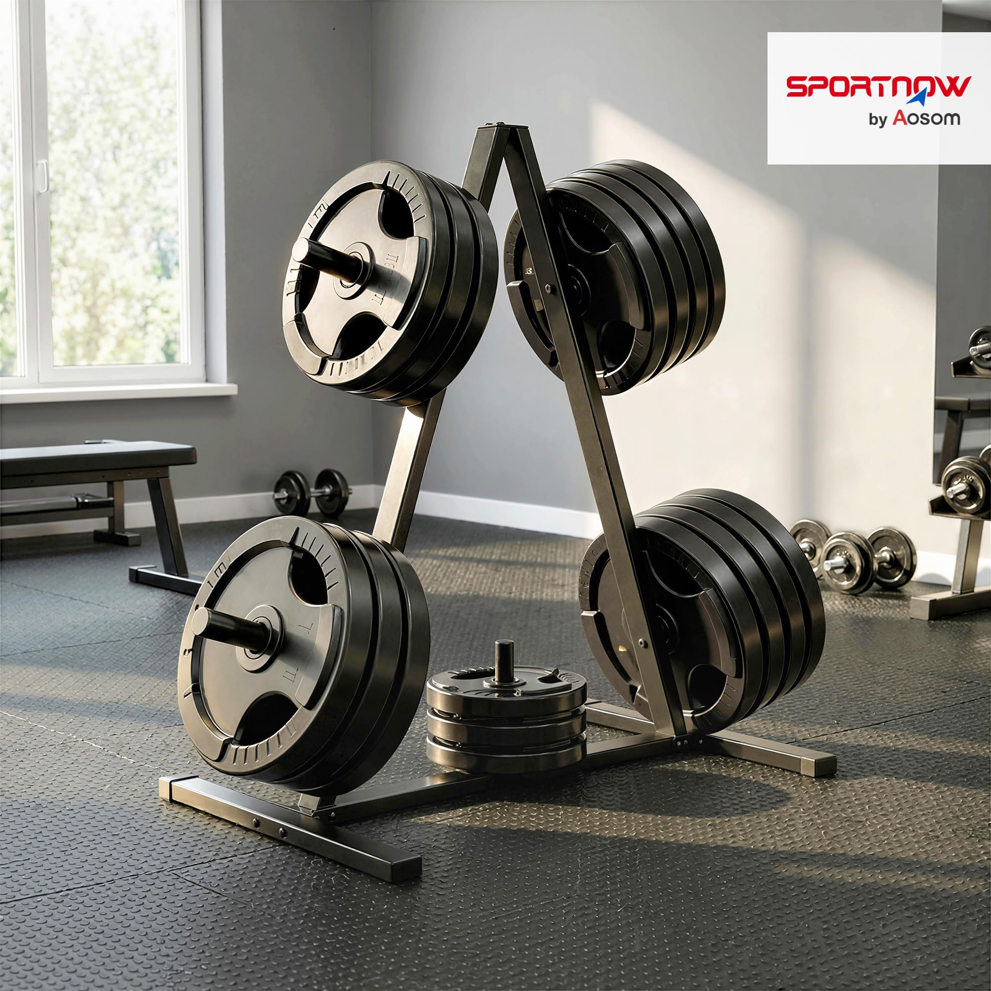 SPORTNOW Hantelscheibenständer mit 5 Stangen, Gewichtsständer mit 25 mm Scheibenaufnahme, bis 200 kg Belastbar, Stahl, Schwarz