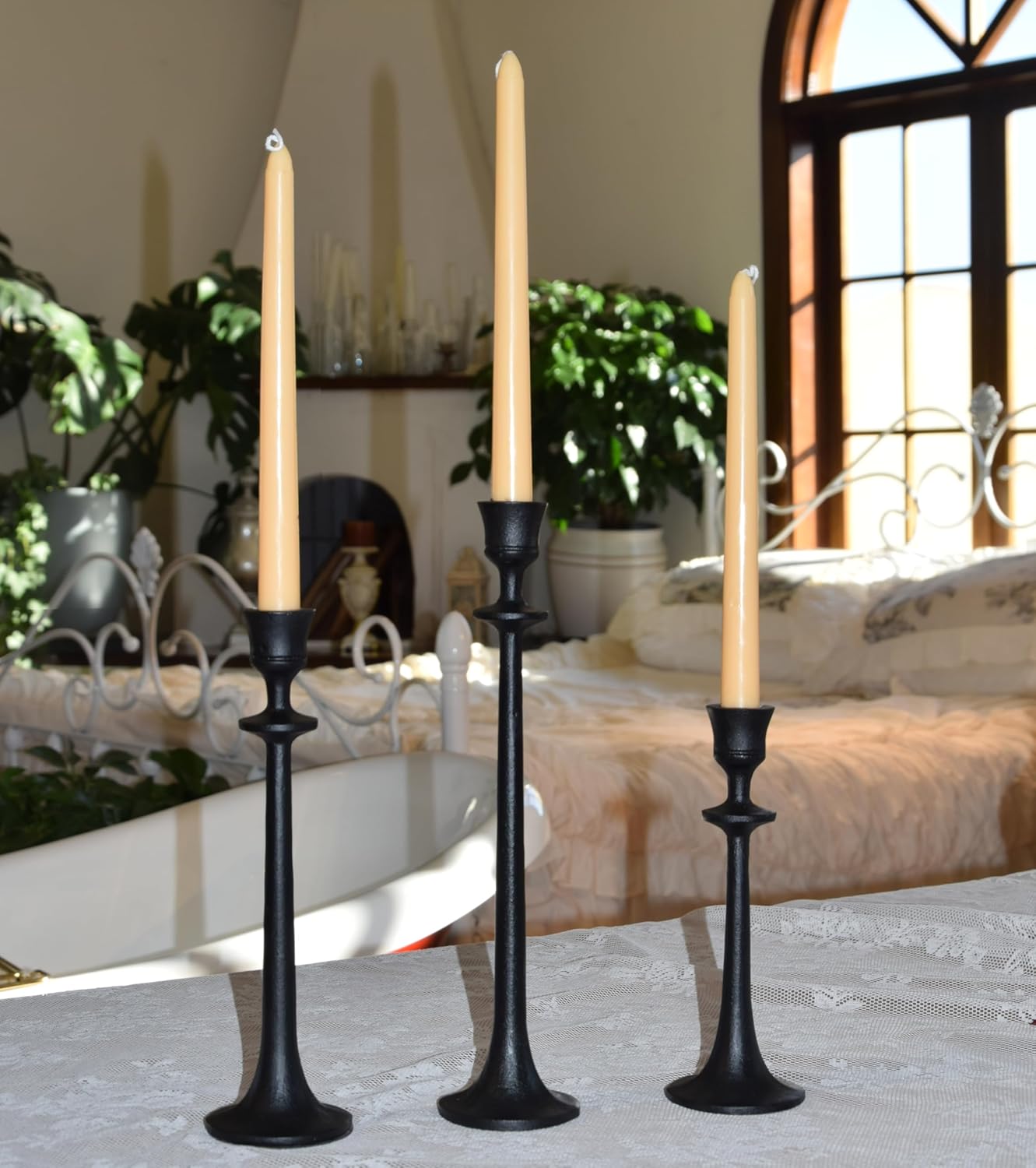 Black Iron Tall Taper Candle Holder Set of 3