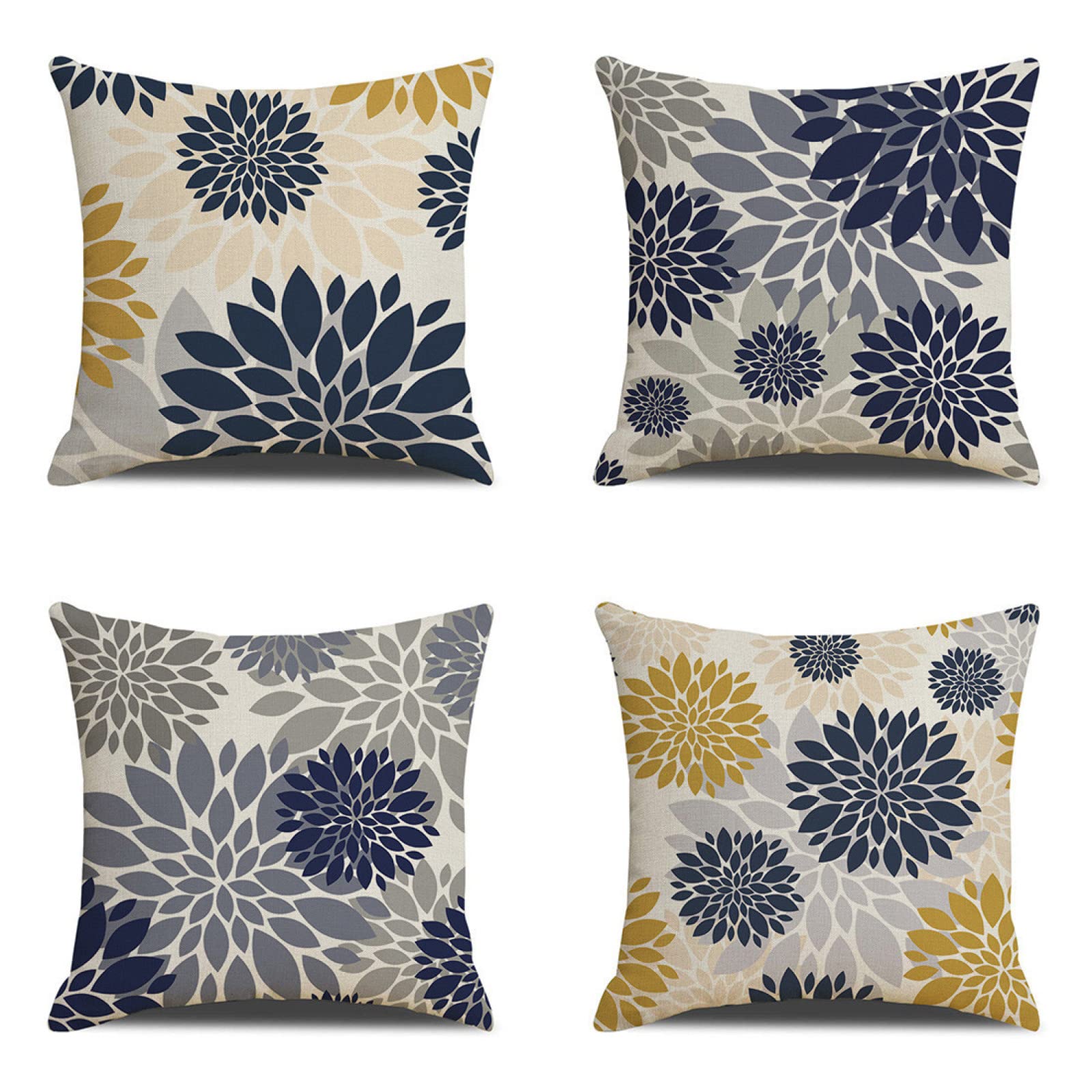 Taie d'oreiller 60x60cm lin lot de 4 avec fermeture éclair dissimulée housse lavable carré