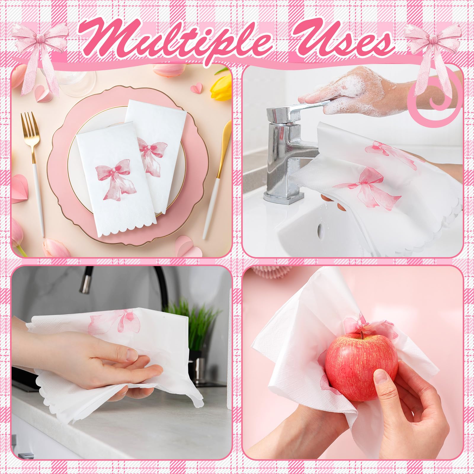 HunnmingRe 150 servilletas de lazo para decoupage, coqueta, suministros de fiesta, servilletas de papel desechables para despedida de soltera, baby shower, té, boda, cumpleaños (rosa, rectangular)