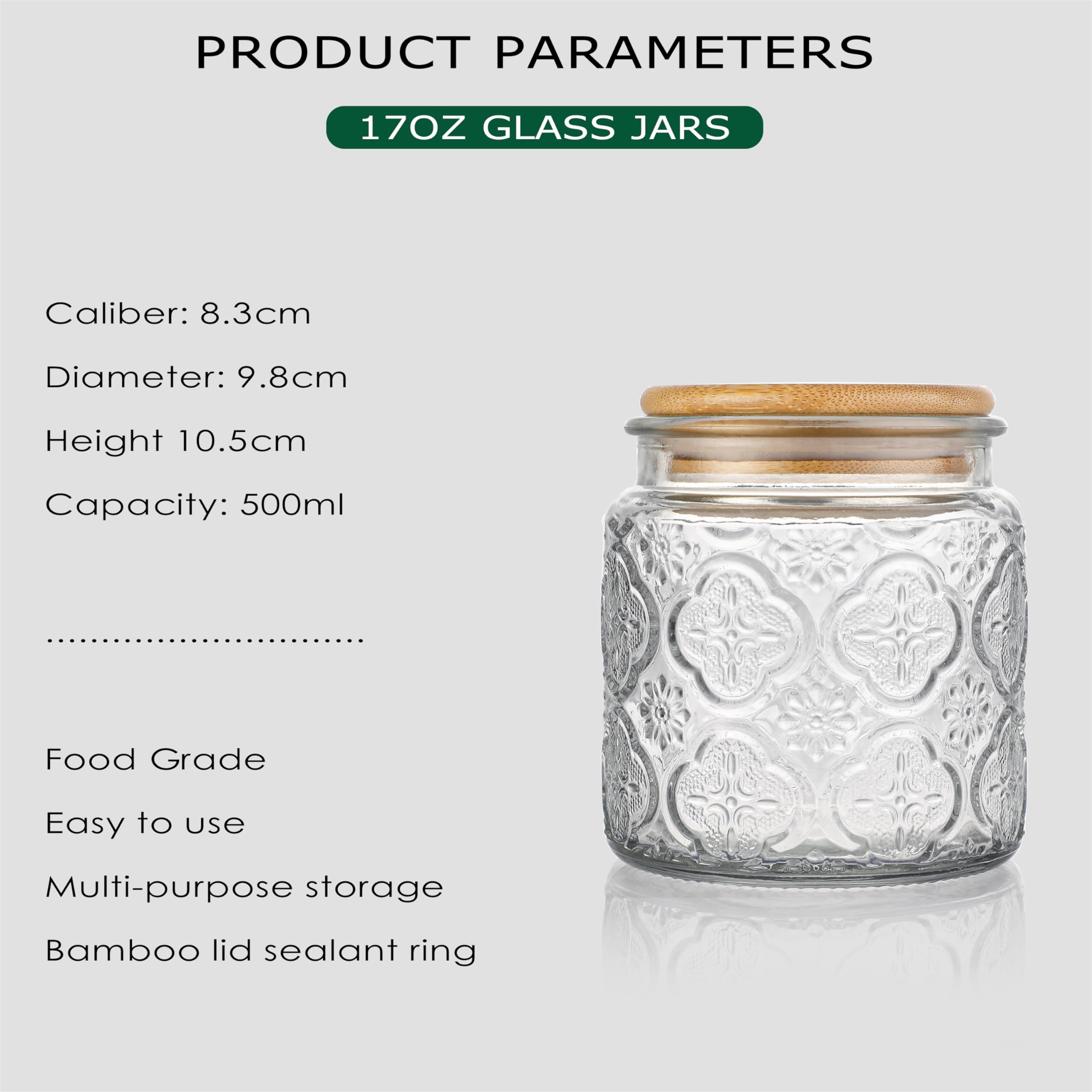 Danmu Art Tea Coffee Sugar Canisters Sets Glass Jars with Lids Set of 3 Glass Airtight Storage Jars with Bamboo Lids (Begonia, 500ml) - Image 2