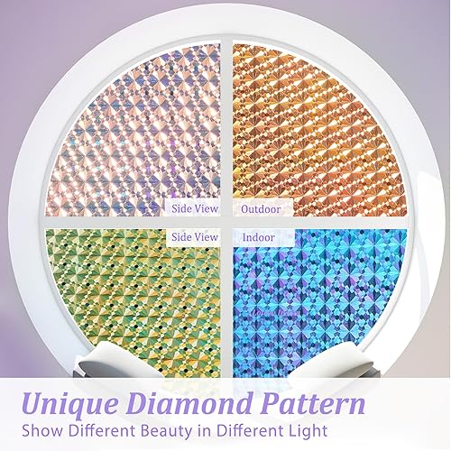 Miniatura 23 de Windimiley Película de privacidad para ventana, película de vidrieras con control de calor UV, esmerilado arco iris, película decorativa de baño