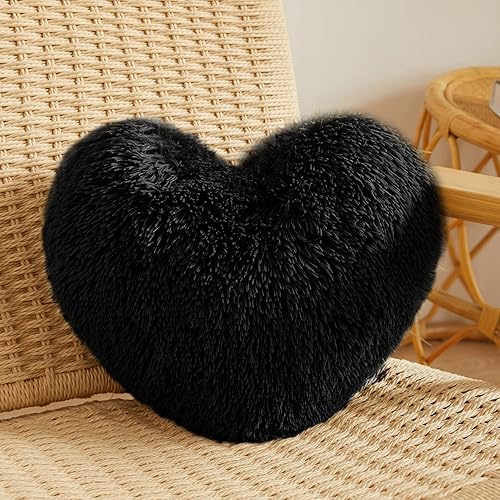 MEGO Almohada de corazón esponjosa almohada decorativa de piel sintética almohada peluda en forma de corazón con inserto y funda lindas almohadas