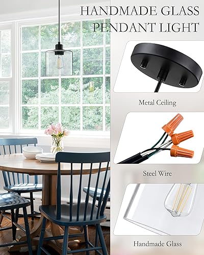 Miniatura 4 de Paquete de 2 lámparas colgantes vintage con acabado de bronce aceitado de 6.5 pulgadas, pantalla moderna de vidrio soplado transparente clásico para