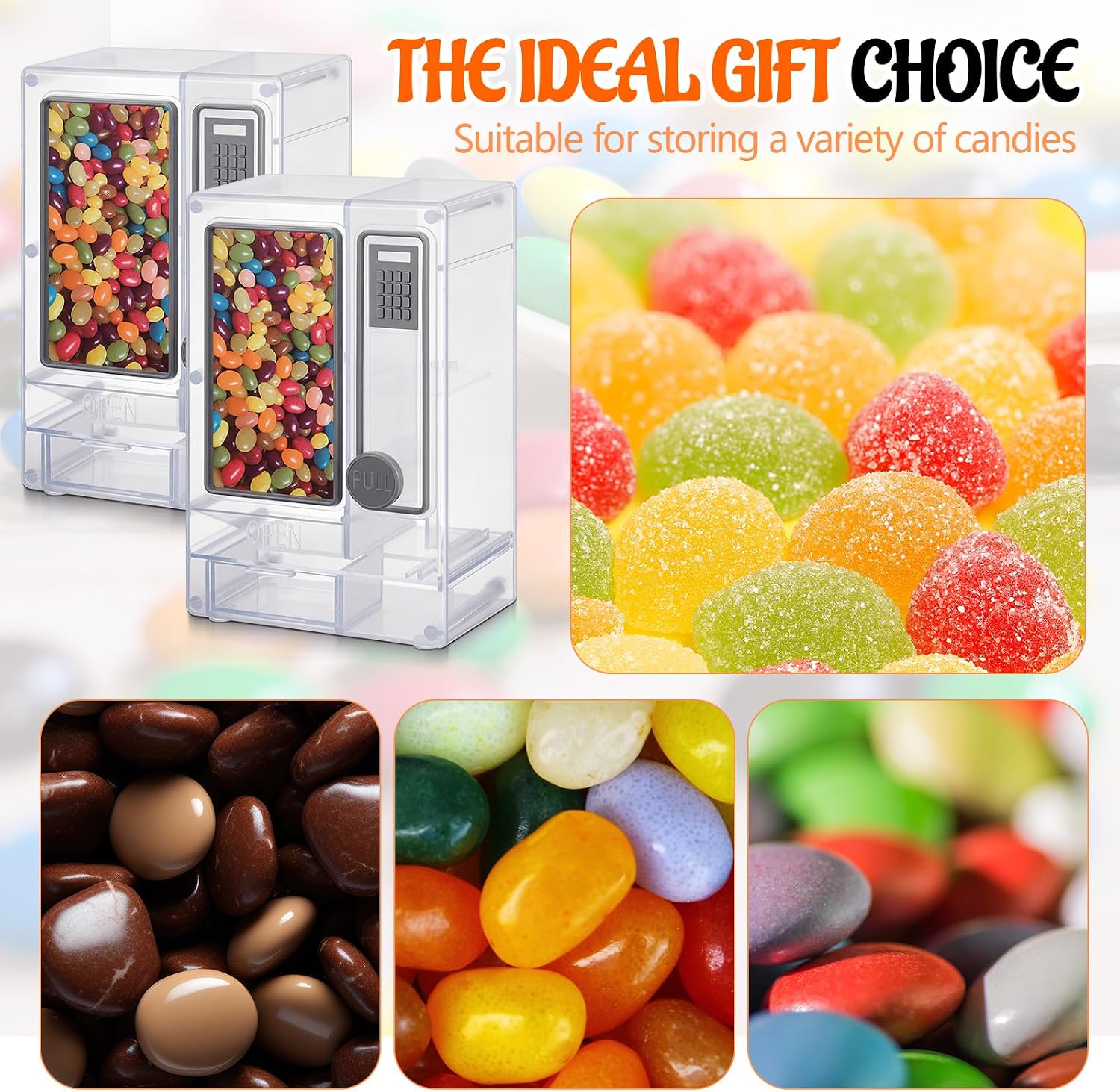 2 Pcs Candy Dispenser for Desk Manual Gumball Vending Machine for Office Home Stress Relieving Dispenser for Mini Candy and Nut Birthday Gift for Friend Adult Christmas Easy to Clean (Grey)
