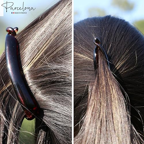 Miniatura 9 de Parcelona Juego de 2 pinzas de celuloide francés pequeño de 3  pulgadas, pinzas para el pelo de plátano francés, soporte flexible para cola de