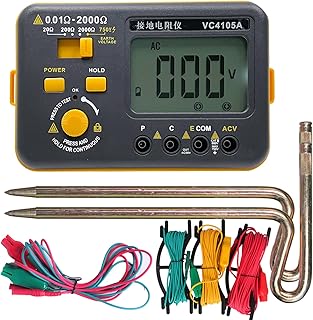 VC4105A Earth Resistance Tester Digital Grounding Resistance Meter 20/200/2000Ω Ground Resistance 750V AC Voltage Measure Backlight LCD Display Data Hold
