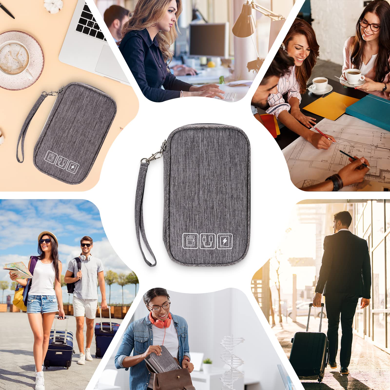 OrgaWise Etui podróżne na akcesoria elektroniczne, elektronikę, kable, powerbank, kabel do ładowania, tablet itp., szare (S-Grey)