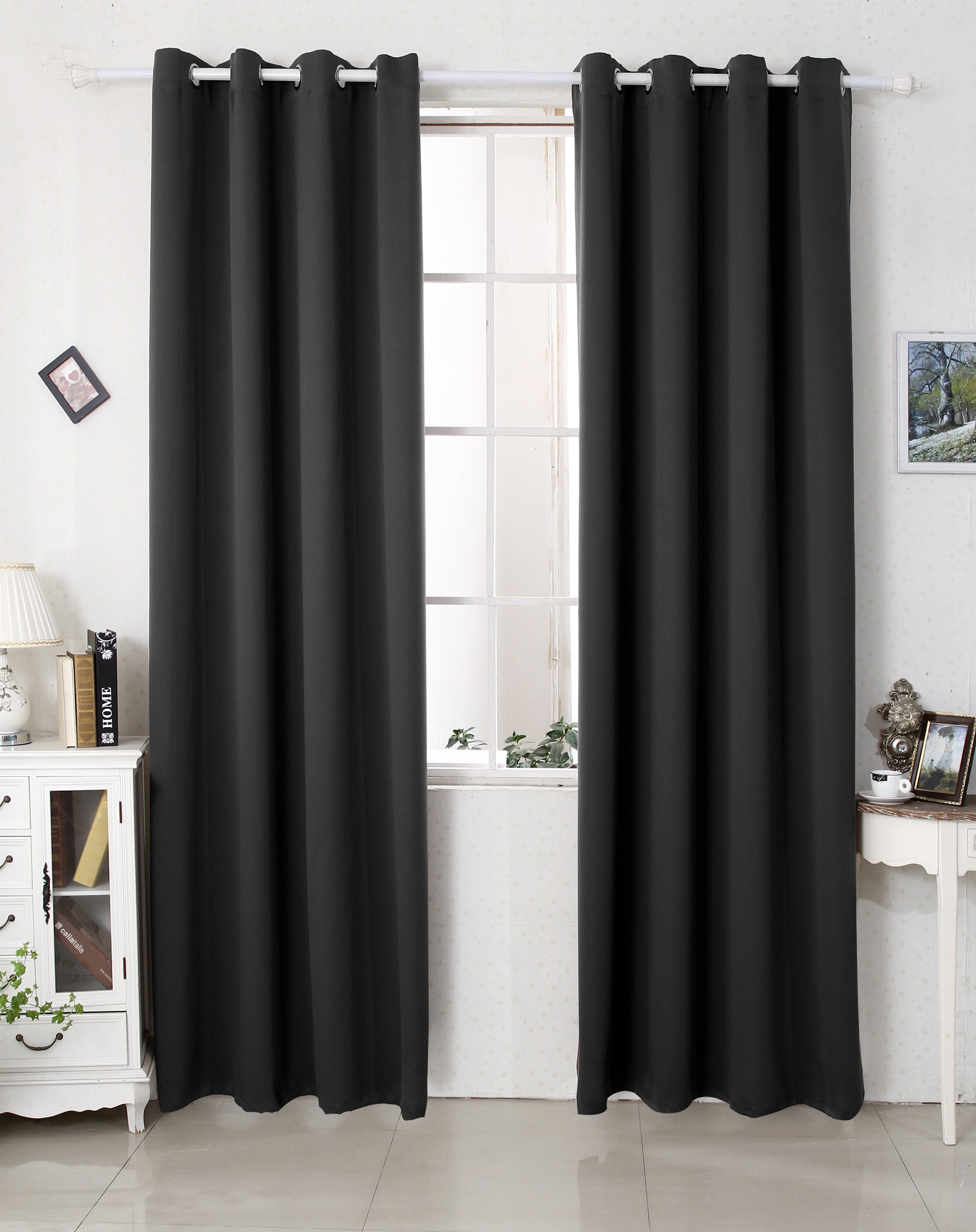 WOLTU Cortinas Opacas Pesadas con Ojales 2 Piezas, 135x225cm, Negro