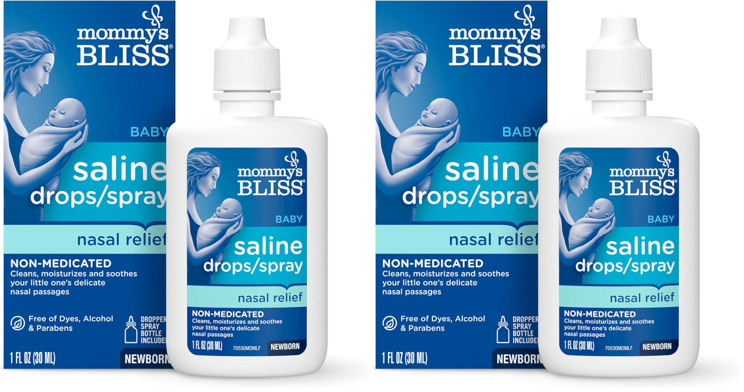 Mommy's Bliss Saline Drops/Spray, Nasal Relief for Newborns & Up, 1 Fl Oz (Pack of 2)