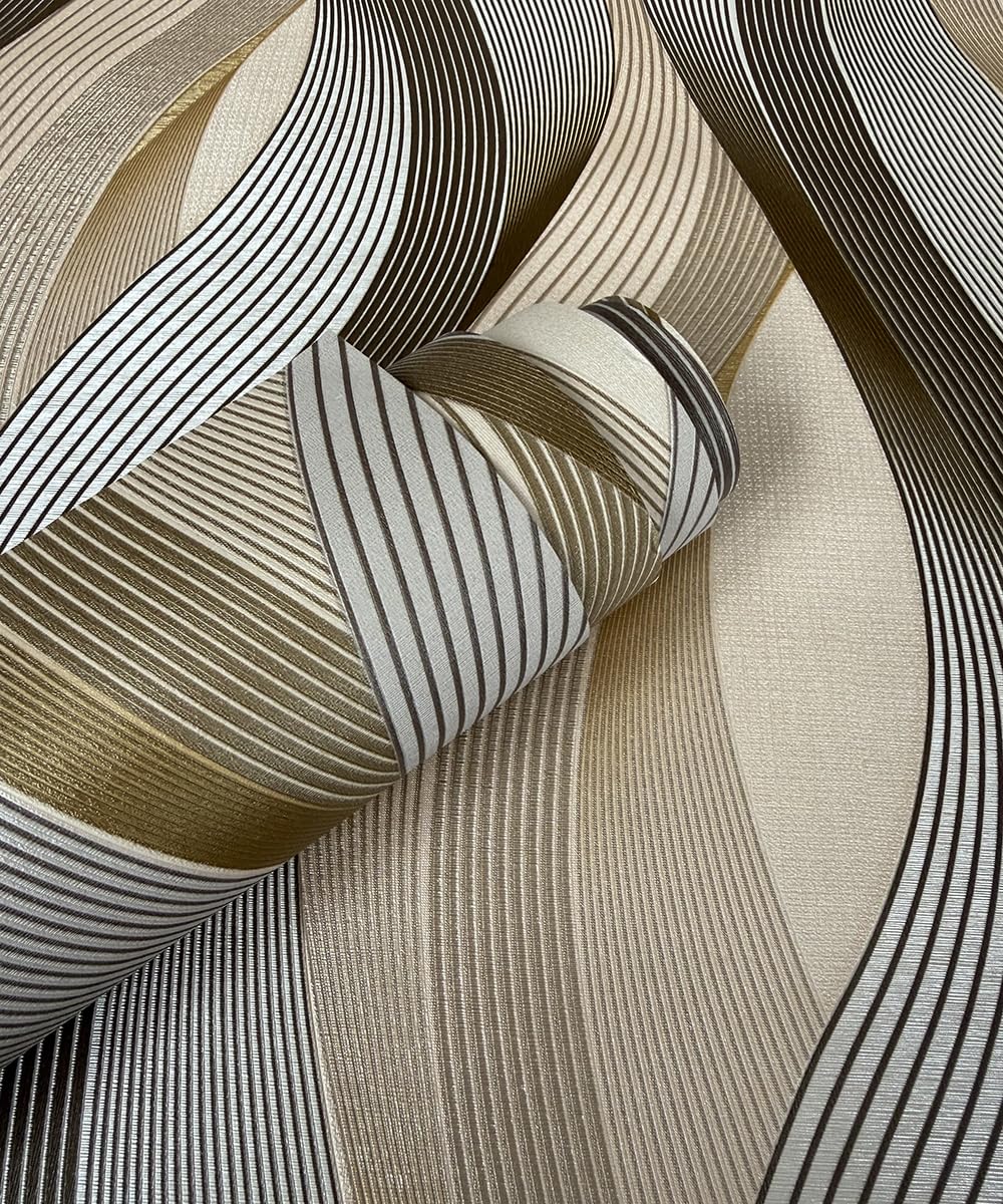 Tapeta 3D Wave Stripe odklej i przyklej, metaliczny złoty brokat, 52 cm x
