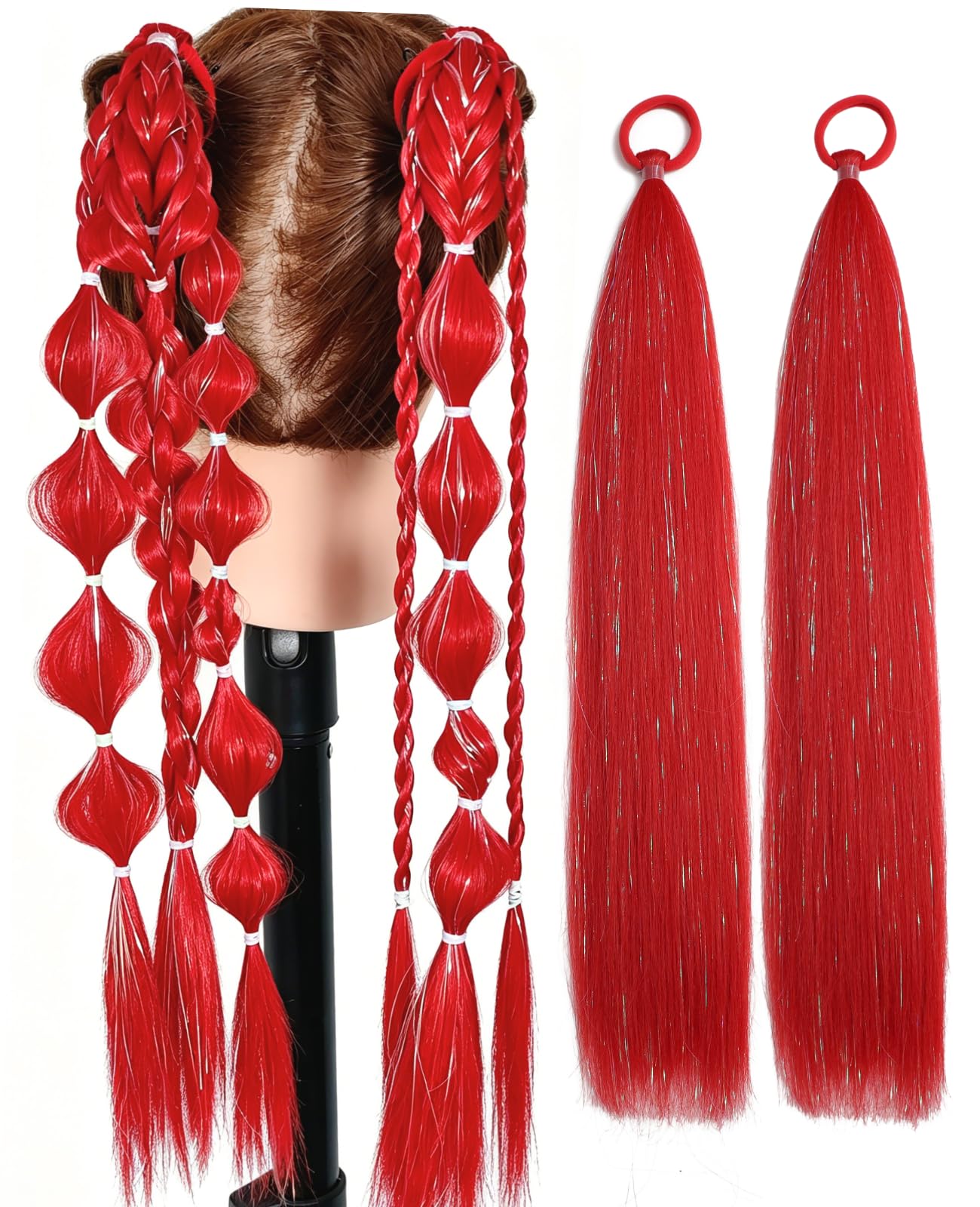 Photo 1 of TASHEEMA Red Ponytail Hair Extensions, 2 Packs, 20 Inch