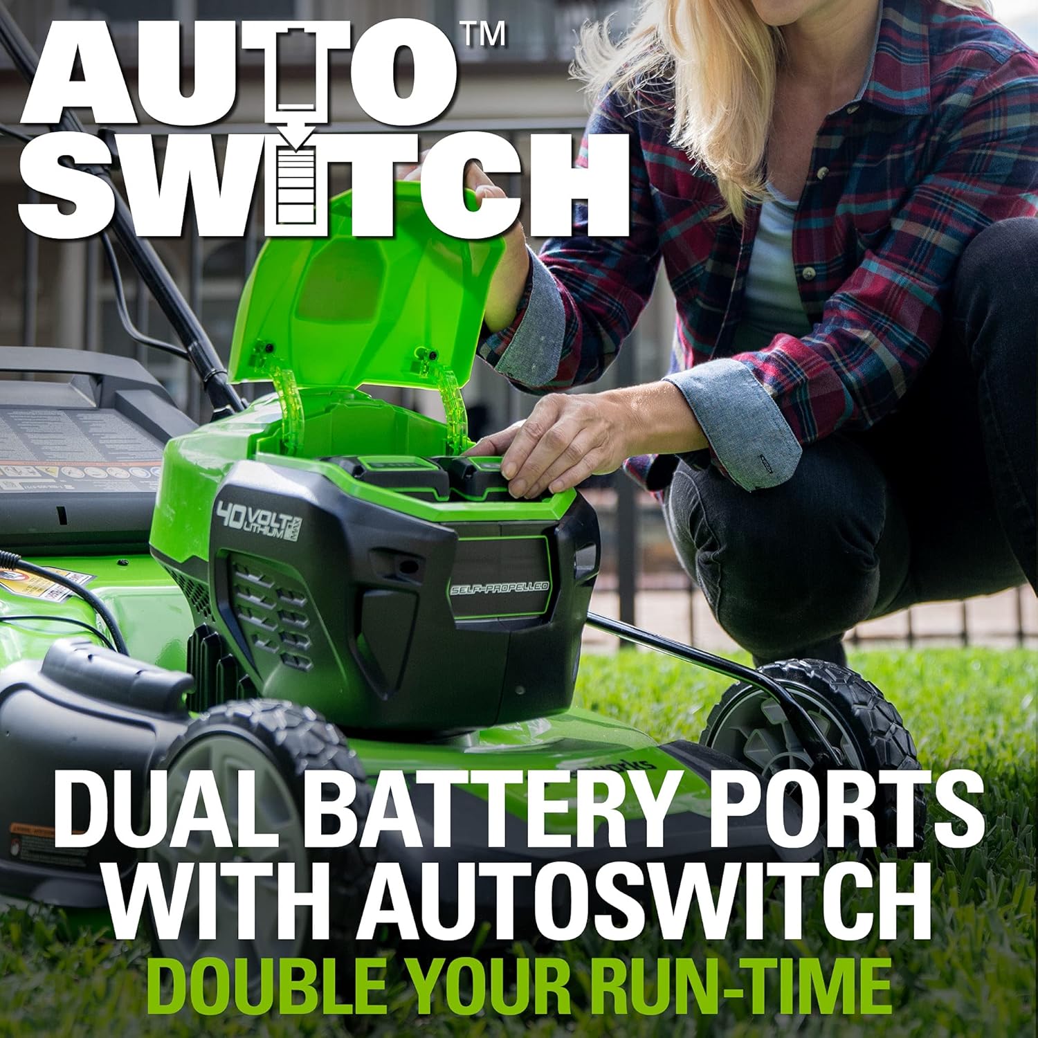 Greenworks 40V 21" Brushless (Smart Pace) Self-Propelled Lawn Mower, 2 x 4Ah USB (Power Bank) Batteries and Charger Included MO40L4413 : Patio, Lawn & Garden