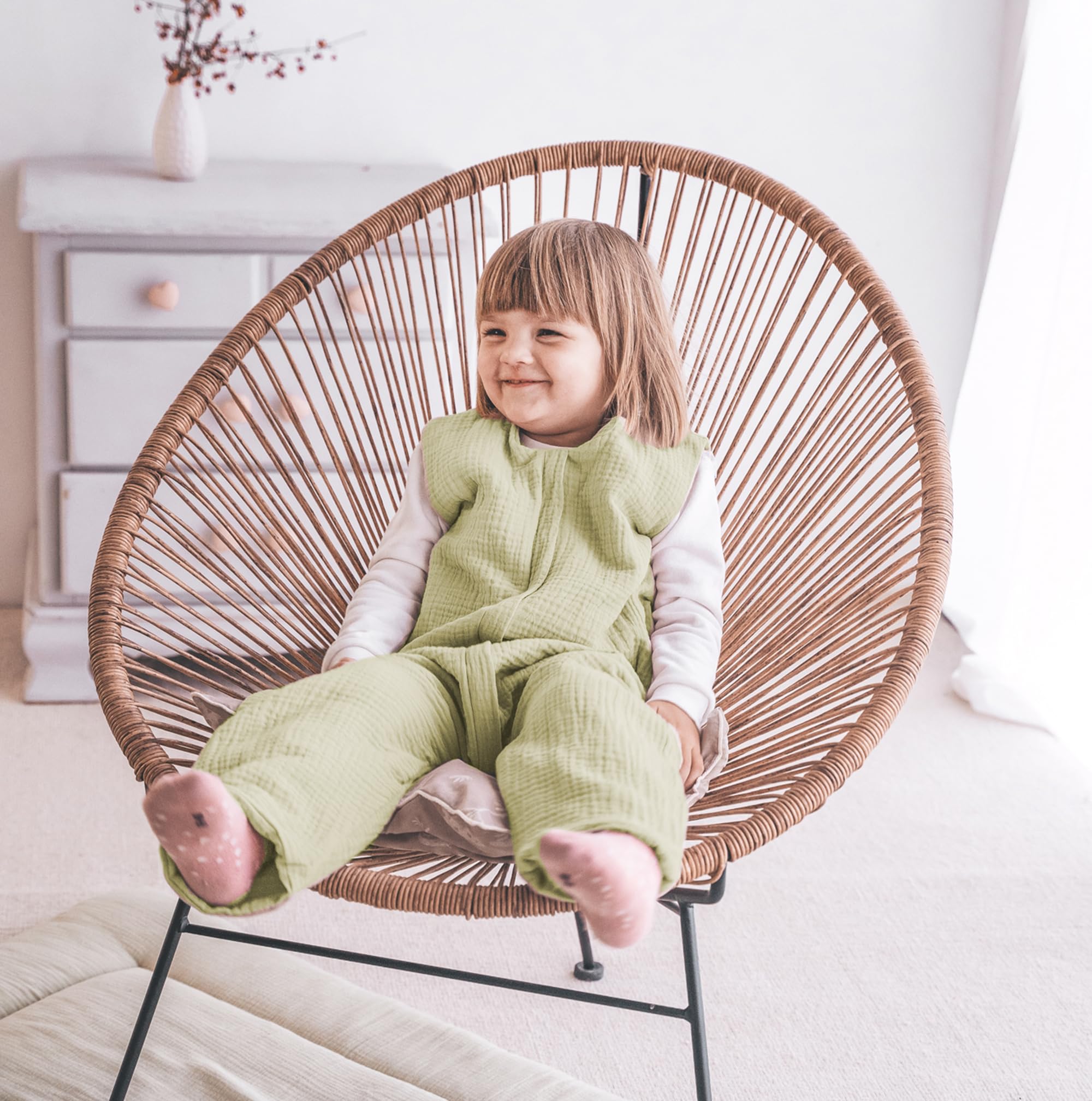 Julius Zöllner Tuta da notte in mussola, 0,5 TOG, misura 80, 100% mussola di cotone, certificazione Oeko-TEX Standard 100, colore: lime