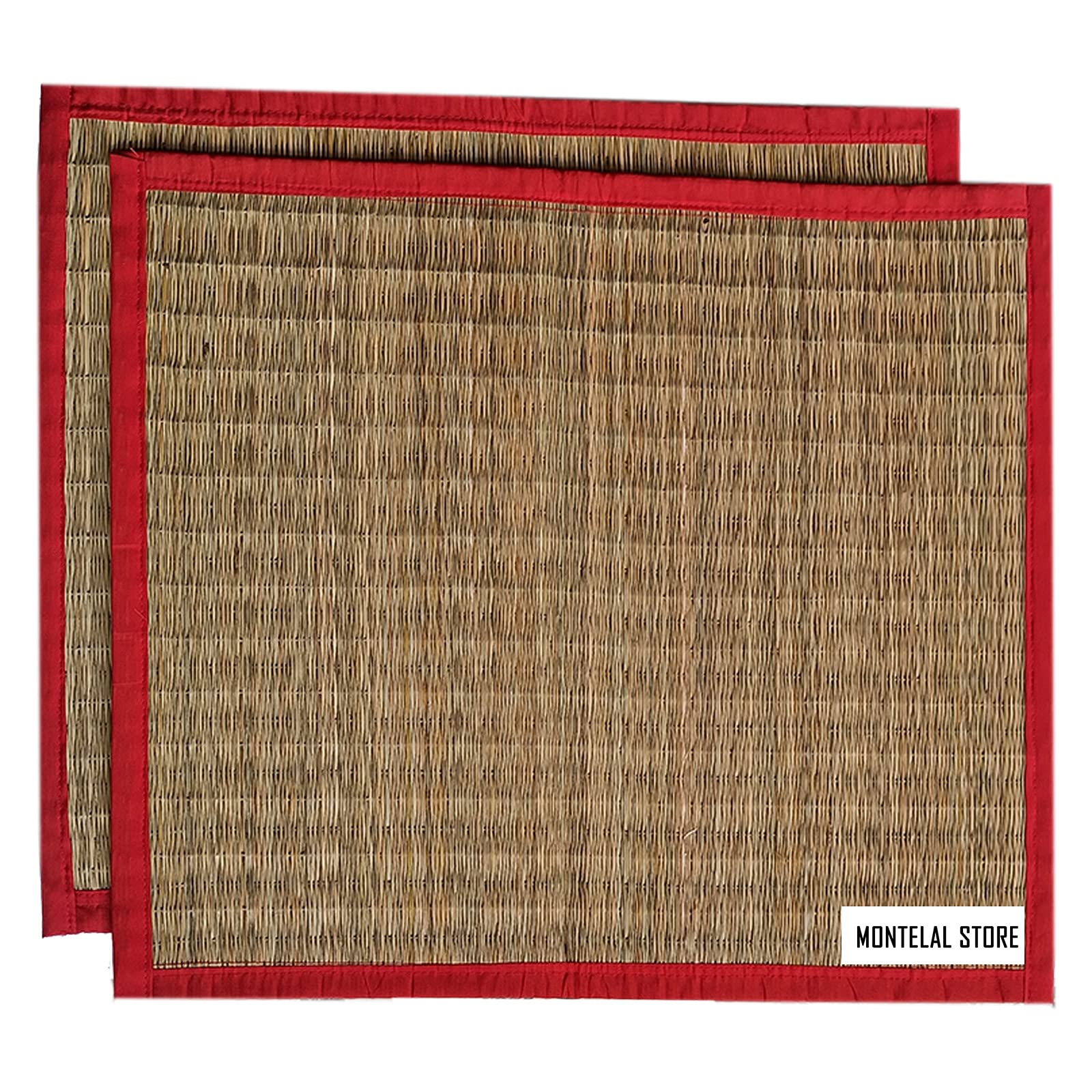 Montelal Store Korai Grass Sitting Mat | Set of 2| Pooja mat for Sitting (Red, Korai Grass, Jute Threads, 20 X 23 Inches) (B09BZWY7LN) Amazon Price History, Amazon Price Tracker