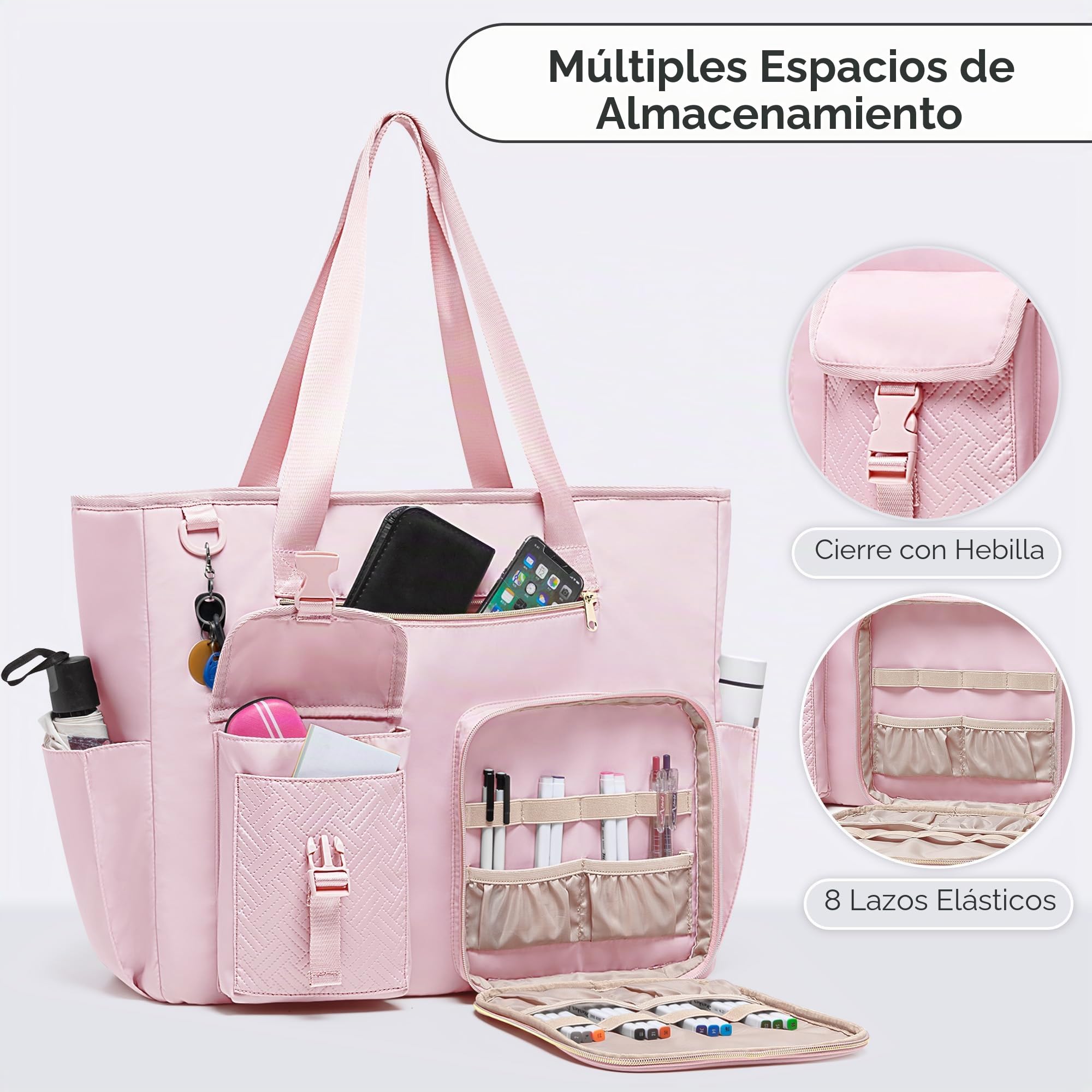 Fasrom Bolsa para Profesora con Compartimento para Portátil 15,6" | Gran capacidad para documentos A3, múltiples bolsillos, banda para maleta, ideal para trabajo, escuela y viajes