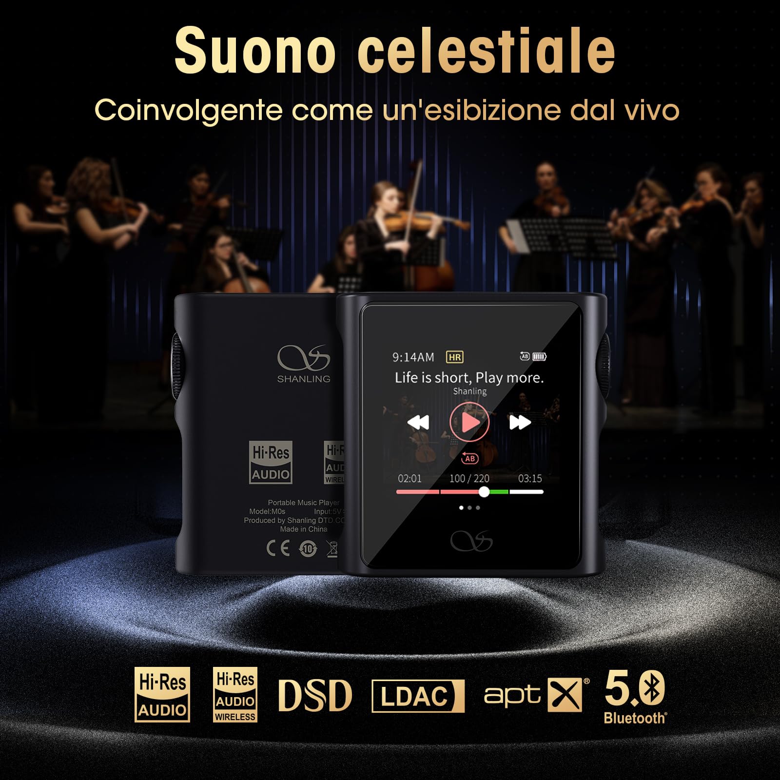 SHANLING M0s - Lettore MP3 Hi-Fi, mini DAC, AMP HD Touch screen, Bluetooth 5.0, supporta audio stereo senza perdita con scheda SD da 2 TB per sport, jogging e allenamento (Titanio, Without SD Card)