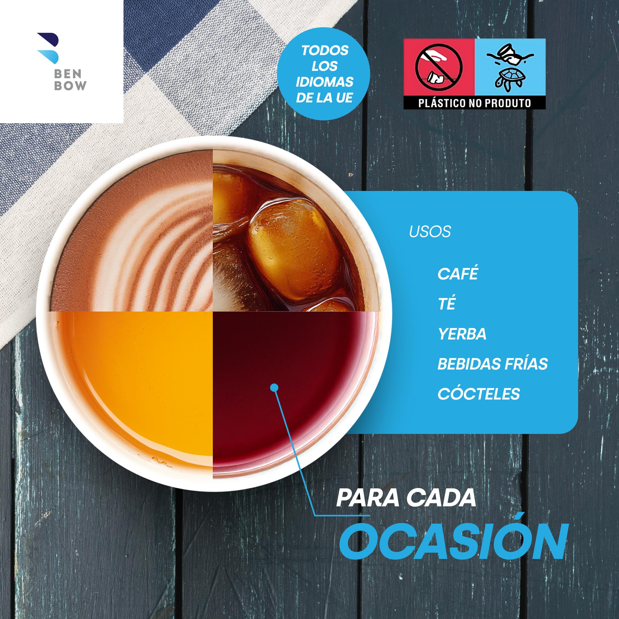 BenBow 300 ml x 250, Vasos Desechables para Llevar, Vasos de un Solo Uso para Viajes, All You Need Is Coffee, Vasos para Oficina y Máquinas de Café, Robustos y Prácticos