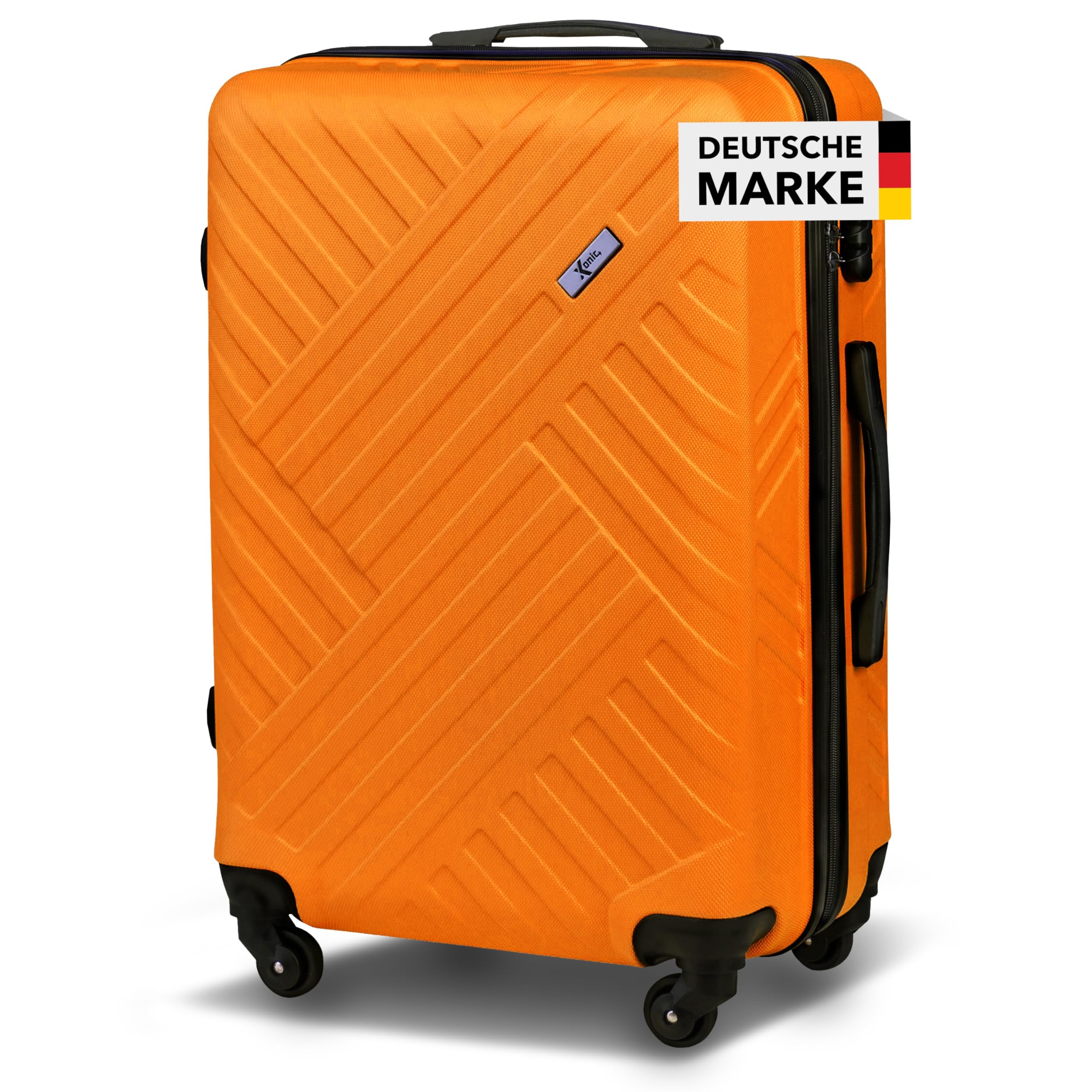 Xonic Design Reisekoffer - ABS Hartschalen Koffer mit 360° Leichtlauf-Rollen - hochwertiger Trolley mit Zahlenschloss in M-L-XL oder Set (Orange, L)
