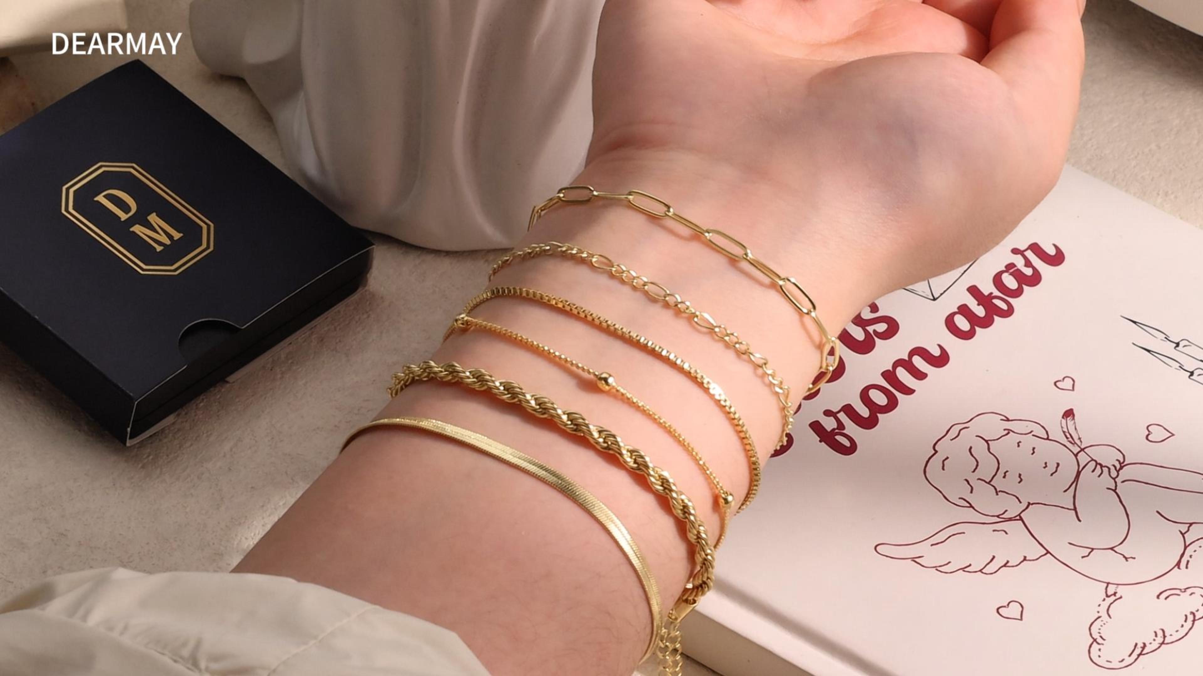 Amazon.com: DEARMAY 14K Gold Plated Bracelets for Women Jewelry Sets for  Trendy Dainty Stackable Paperclip Rope Snake Box Figaro Chain Bracelets  Pack Costume Fashion Gifts: Clothing, Shoes & Jewelry