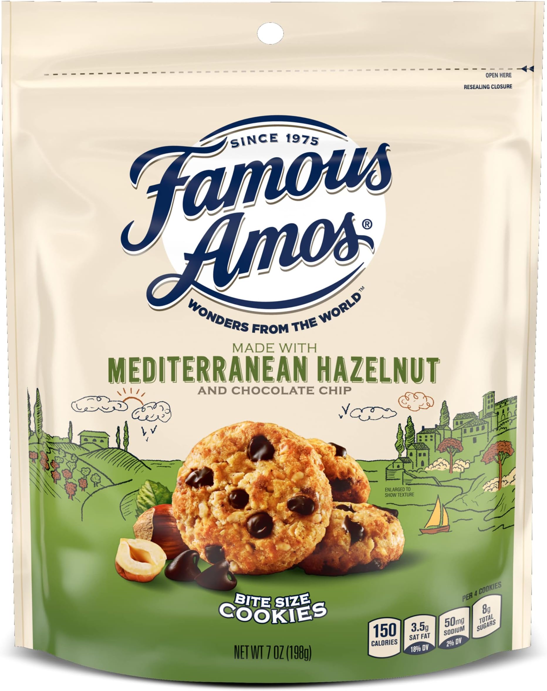 Mediterranean Hazelnut and Chocolate Chip Cookies | Real Mediterranean Hazelnuts in Bite-Size Chocolate Chip Cookies, Resealable 7 oz Bag