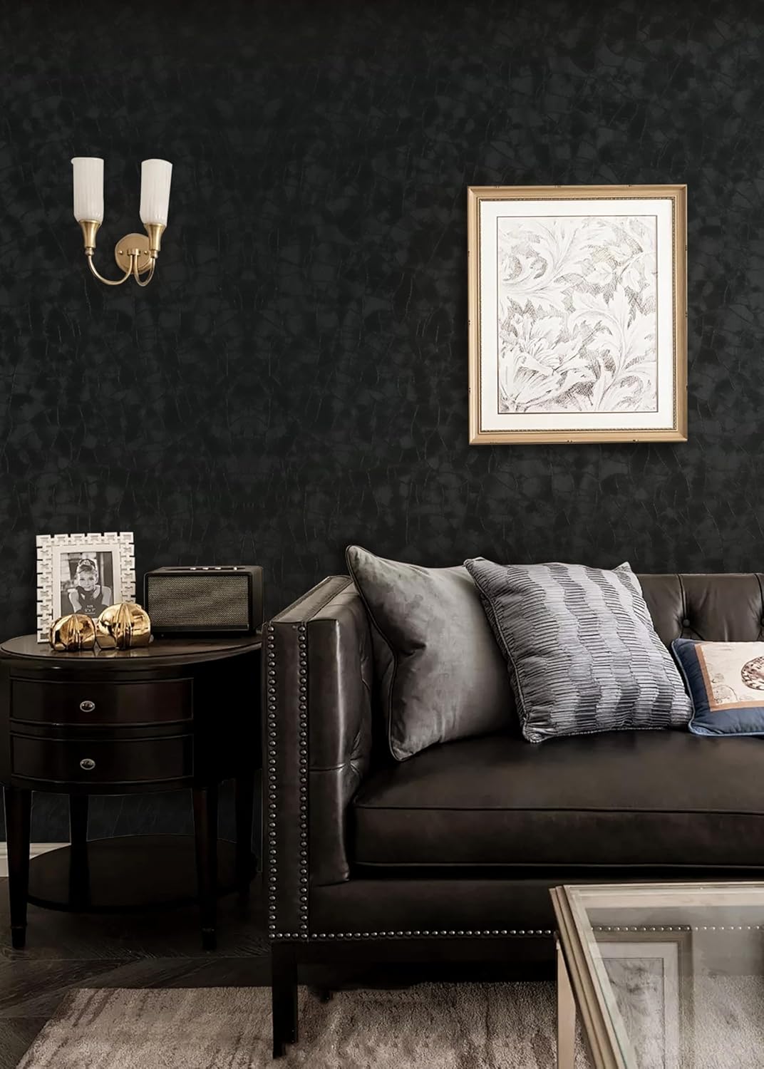 Yasinet Peel and Stick Wallpaper Black Removable Wallpaper Modern Black Contact Paper Dark Thicken Self Adhesive Textured Wall Paper for Cabinets Badroom Waterproof Vinyl 393.7"x 15.7" thumbnail