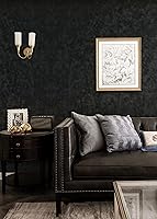 Vista 1 de Yasinet Peel and Stick Wallpaper Black Removable Wallpaper Modern Black Contact Paper Dark Thicken Self Adhesive Textured Wall Paper for Cabinets