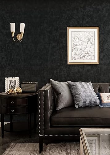 Miniatura 2 de Yasinet Papel tapiz para despegar y pegar, color negro, extraíble, moderno, color negro, grueso, con textura, para gabinetes, baños, vinilo