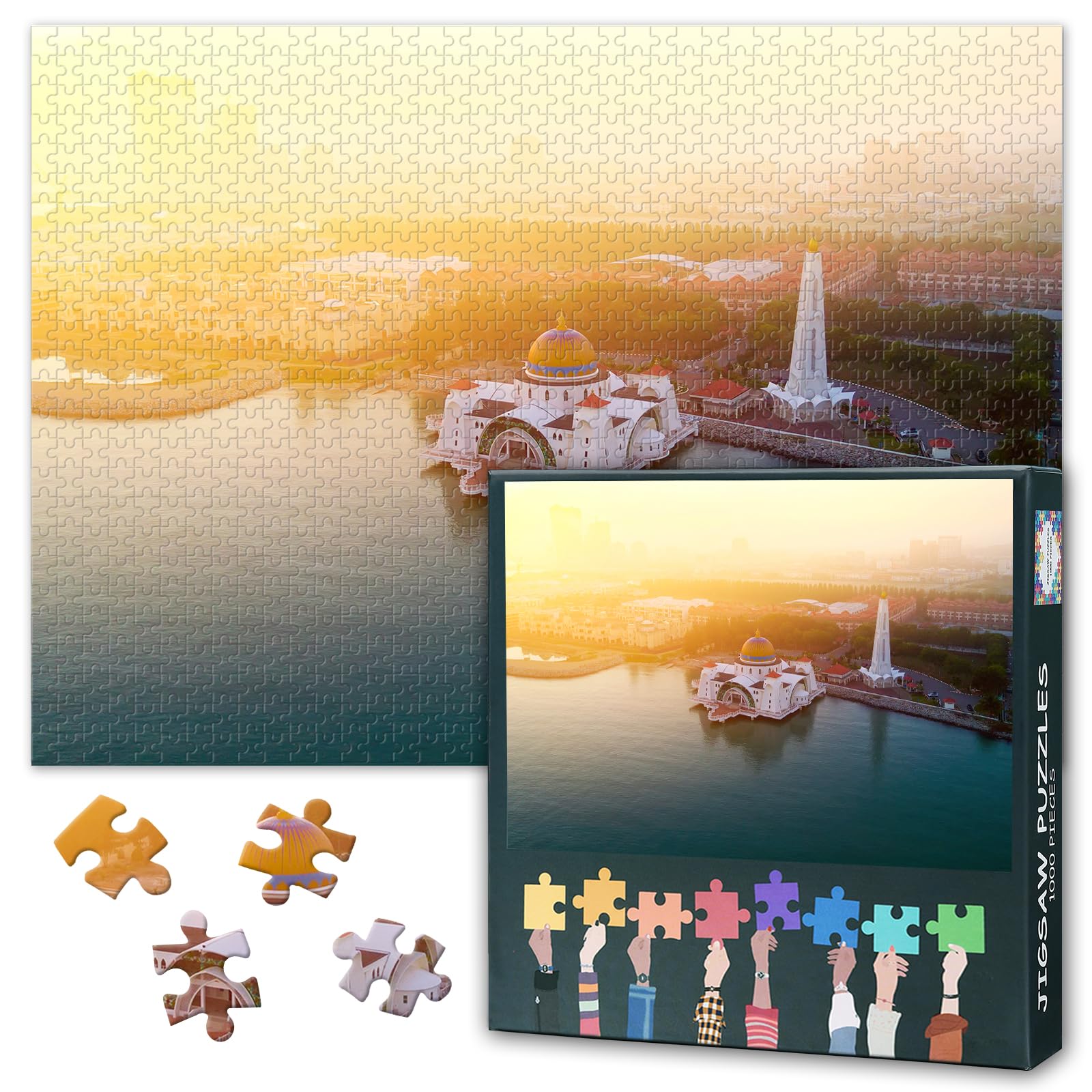 Malacca Straits Mosque Puzzles for Adults 1000 Pieces, Religious Culture Jigsaw Puzzles, Adult Puzzle for Adults, Educational Fun Games or Toys for Elders Friends 20X27 INCH