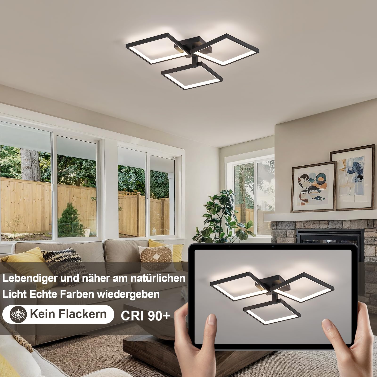 Qamra Moderne LED Deckenleuchte, 60 cm Quadratische Deckenlampe