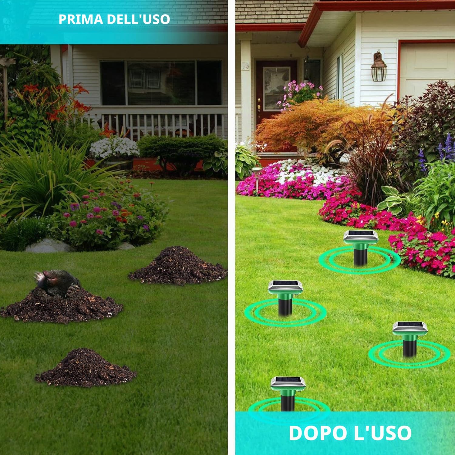 BAIFULAI 8 pezzi Dissuasore per talpe a energia solare, repellente per talpe, ultrasuoni repellente per arvicole, IP66 impermeabile, repellente per arvicole per talpe, ghiri, serpenti, arvicole e