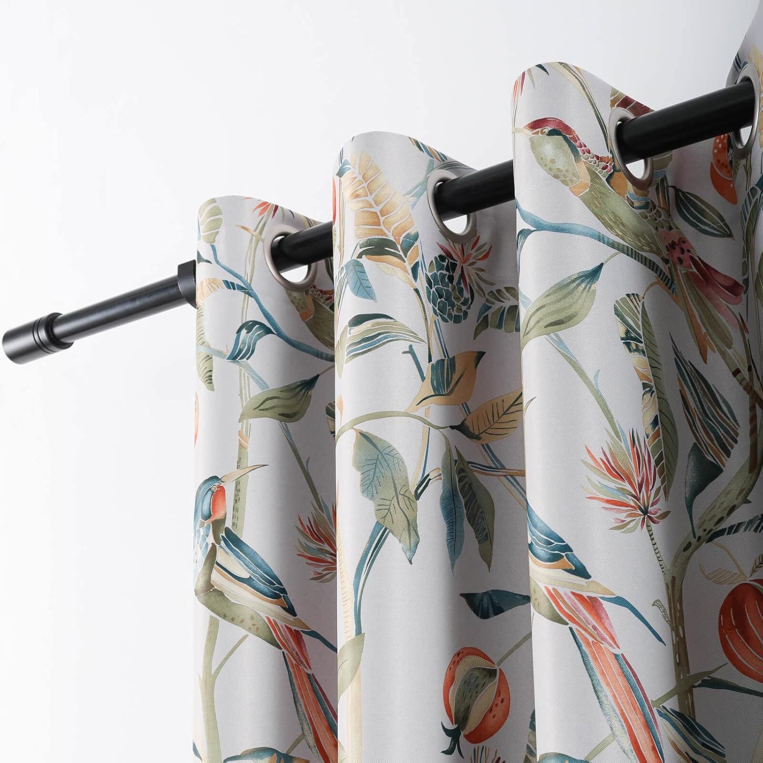 VOGOL Birds and Leaves Print Soundproof Window Curtains, Room Darkening Drapes for Dining Room, 2 Panels, 52 x 63, Terracotta with Teals