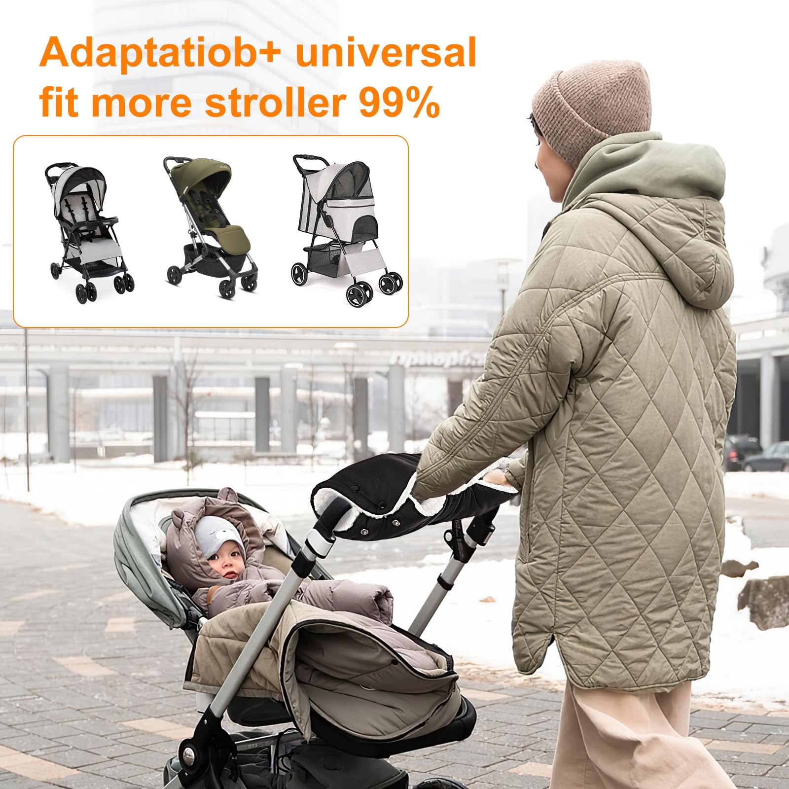 Handwärmer Kinderwagen, OFFOF Kinderwagen Handwärmer mit Fleece Innenseite,Handmuff für Kinderwagen Wasserfest Winddicht,Handschuhe Kinderwagen Universalgröße für Kinderwagen Buggy(Einteiliges Design)