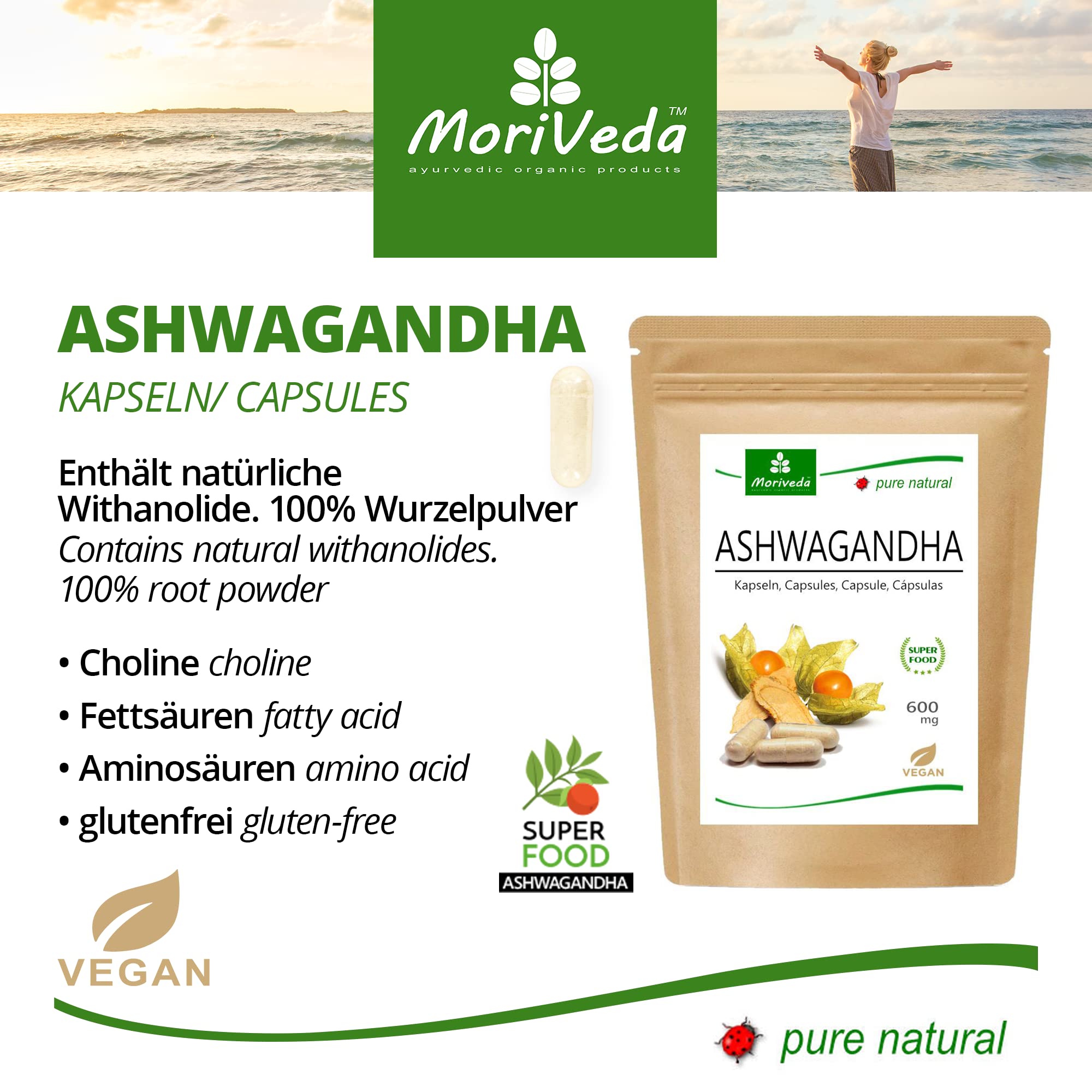 MoriVeda® Wohlbefinden Produktpaket | Triphala Tabletten, Moringa Kapseln, Ashwagandha Kapseln | Vitamine, Mineralien, Antioxidantien, Withanolide, sekundäre Pflanzenstoffe | Vegan