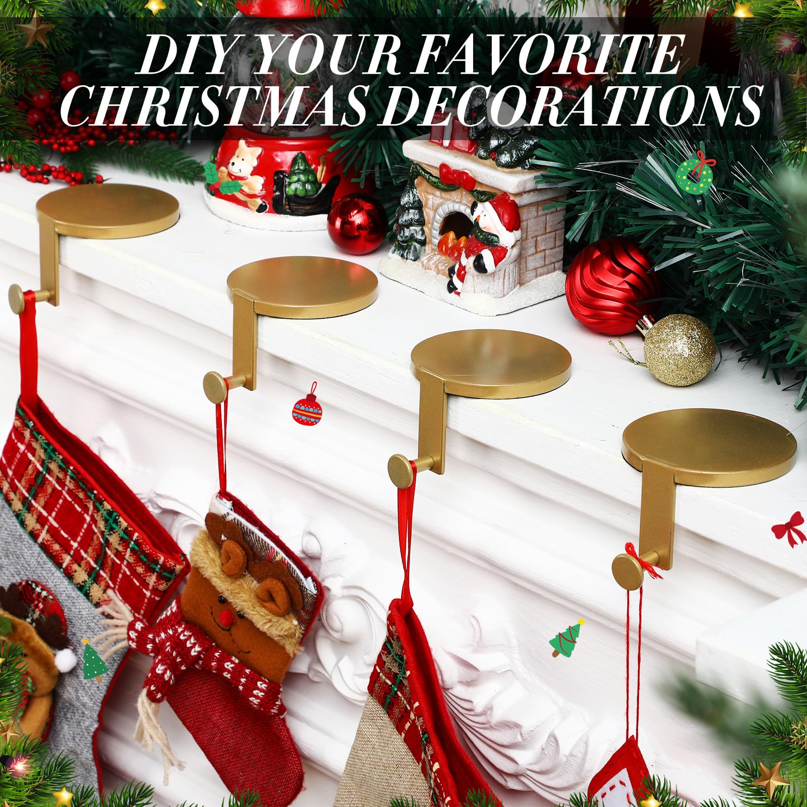 Accessoire Décoration Noël Crochets Chaussettes De Noël En Fer - Lot De 4 Avec Motifs Festifs (Bronze) Décoration Festive Cheminée